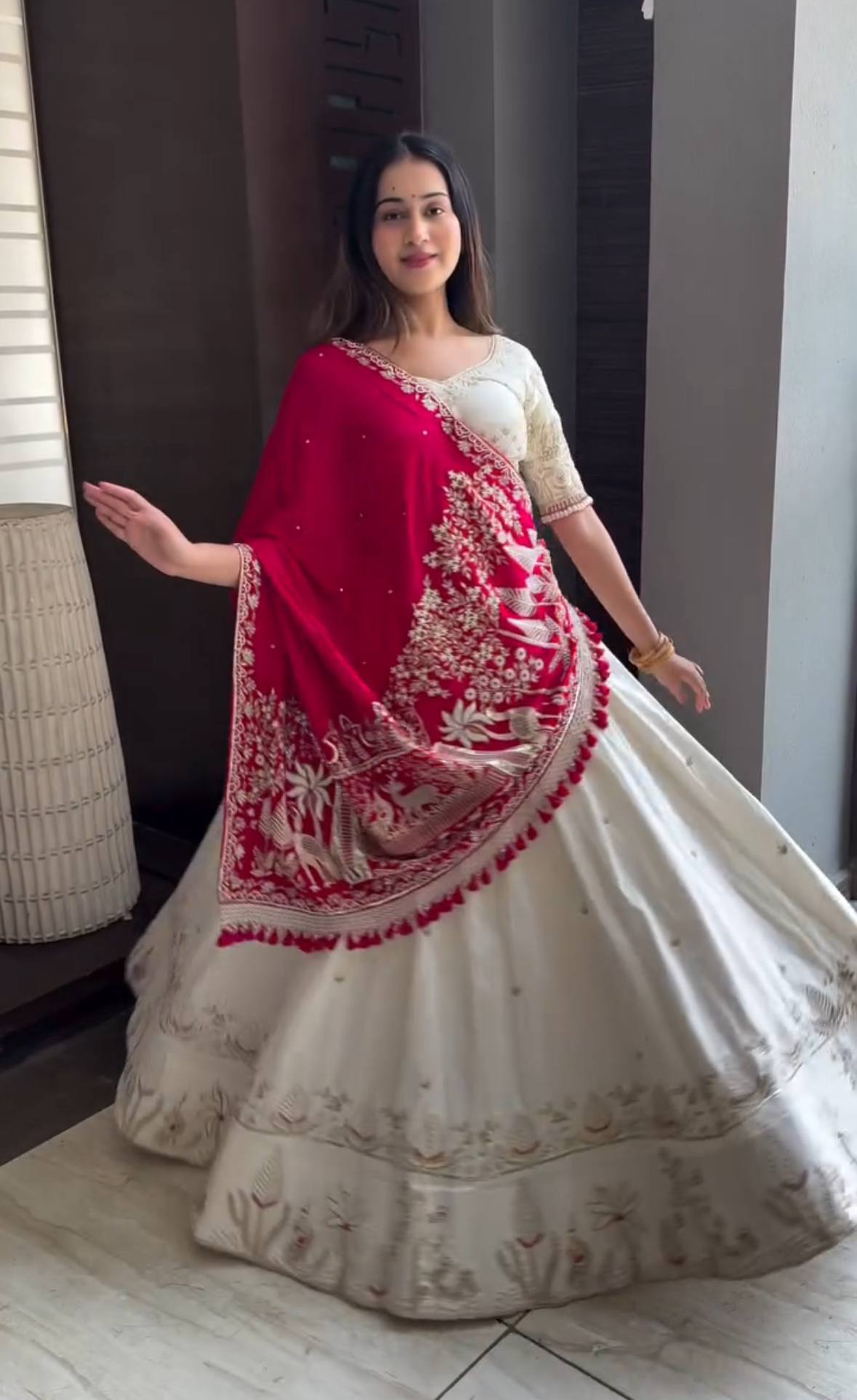 Wedding Wear Off White Color Vichitra Silk Lehenga Choli