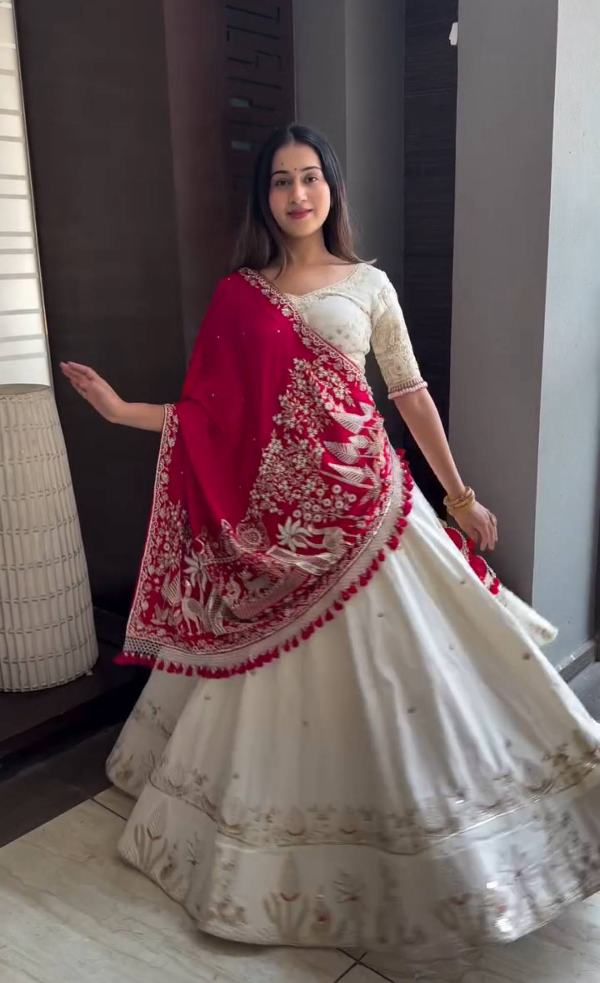 Wedding Wear Off White Color Vichitra Silk Lehenga Choli