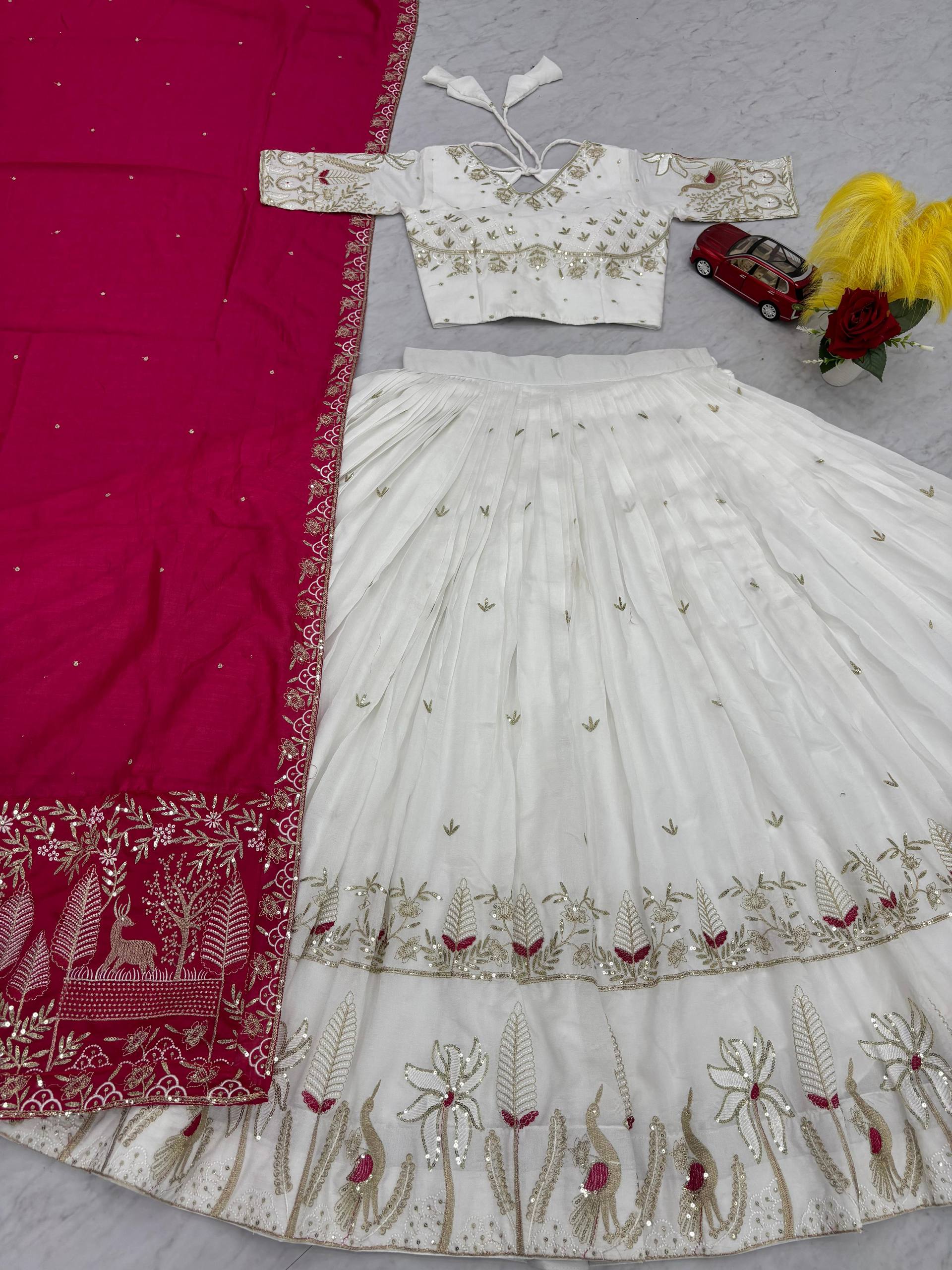 Wedding Wear Off White Color Vichitra Silk Lehenga Choli
