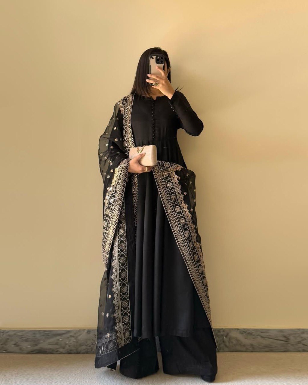 Party Wear Black Color Chinon Silk Suit With Thread And Sequence Work Dupatta