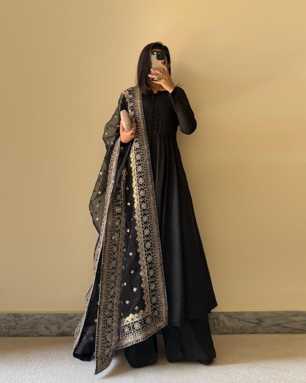 Party Wear Black Color Chinon Silk Suit With Thread And Sequence Work Dupatta