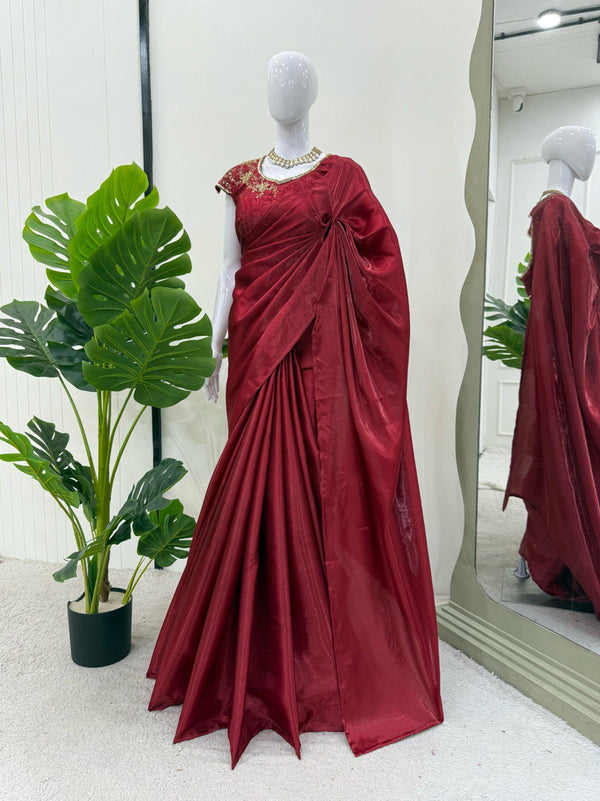 Beautiful Maroon Color Jimmy Chu Silk Designer Saree