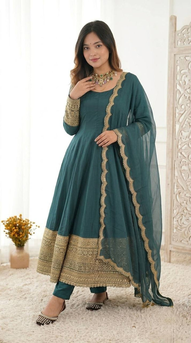 Arti Chauhan Wear Teal Green Color Sequence Cording Embroidered Anarka ...