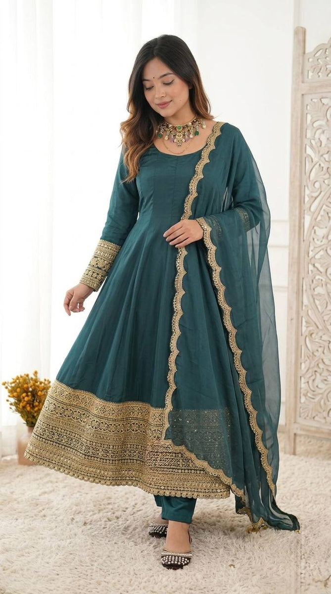 Arti Chauhan Wear Teal Green Color Sequence Cording Embroidered Anarka ...