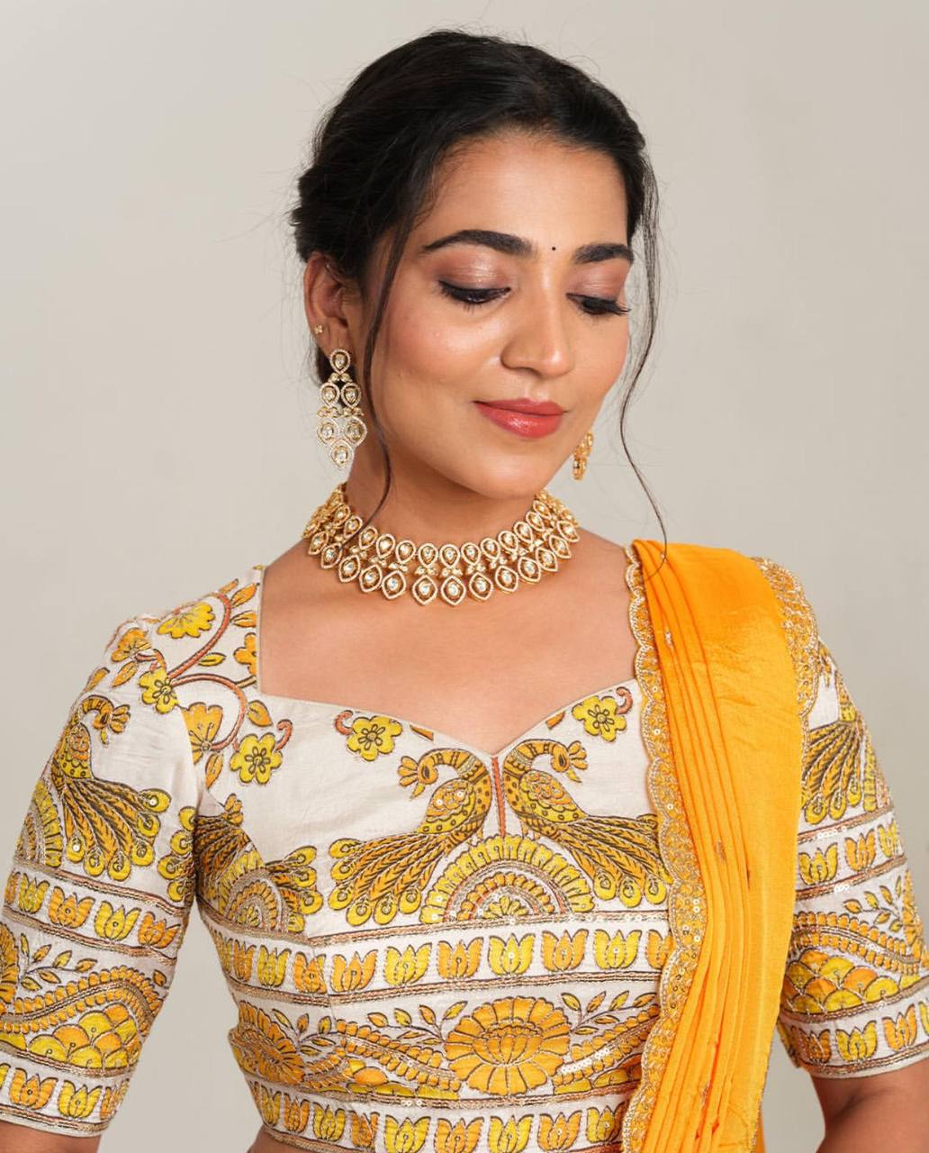 Exclusive Yellow Color Cotton With Kalamkari Printed Designer Lehenga Choli