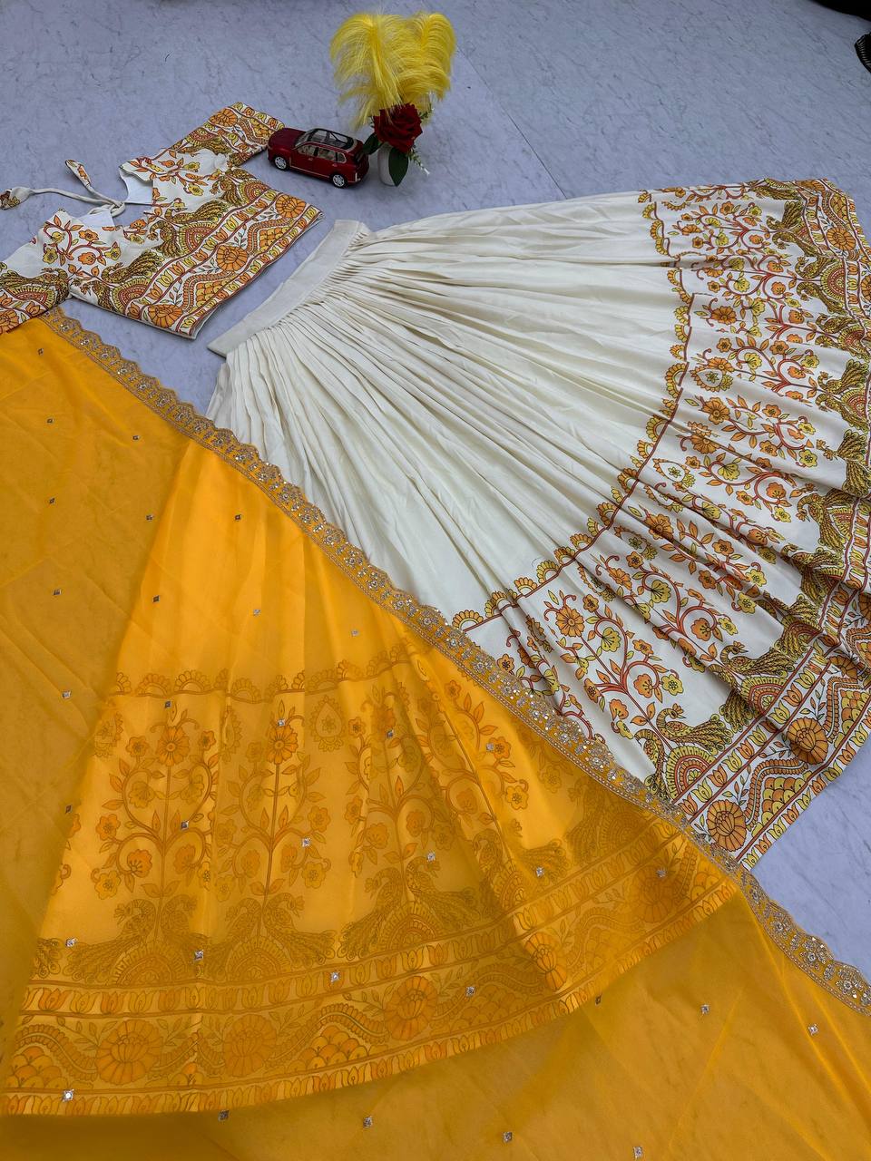 Exclusive Yellow Color Cotton With Kalamkari Printed Designer Lehenga Choli