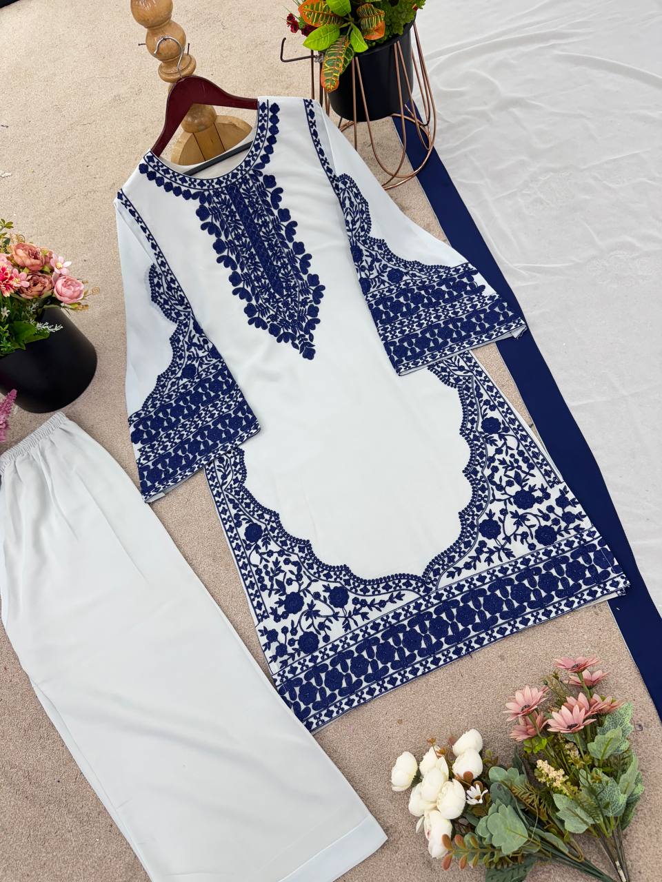 Beautiful Off White Color Designer Palazzo Suit Set