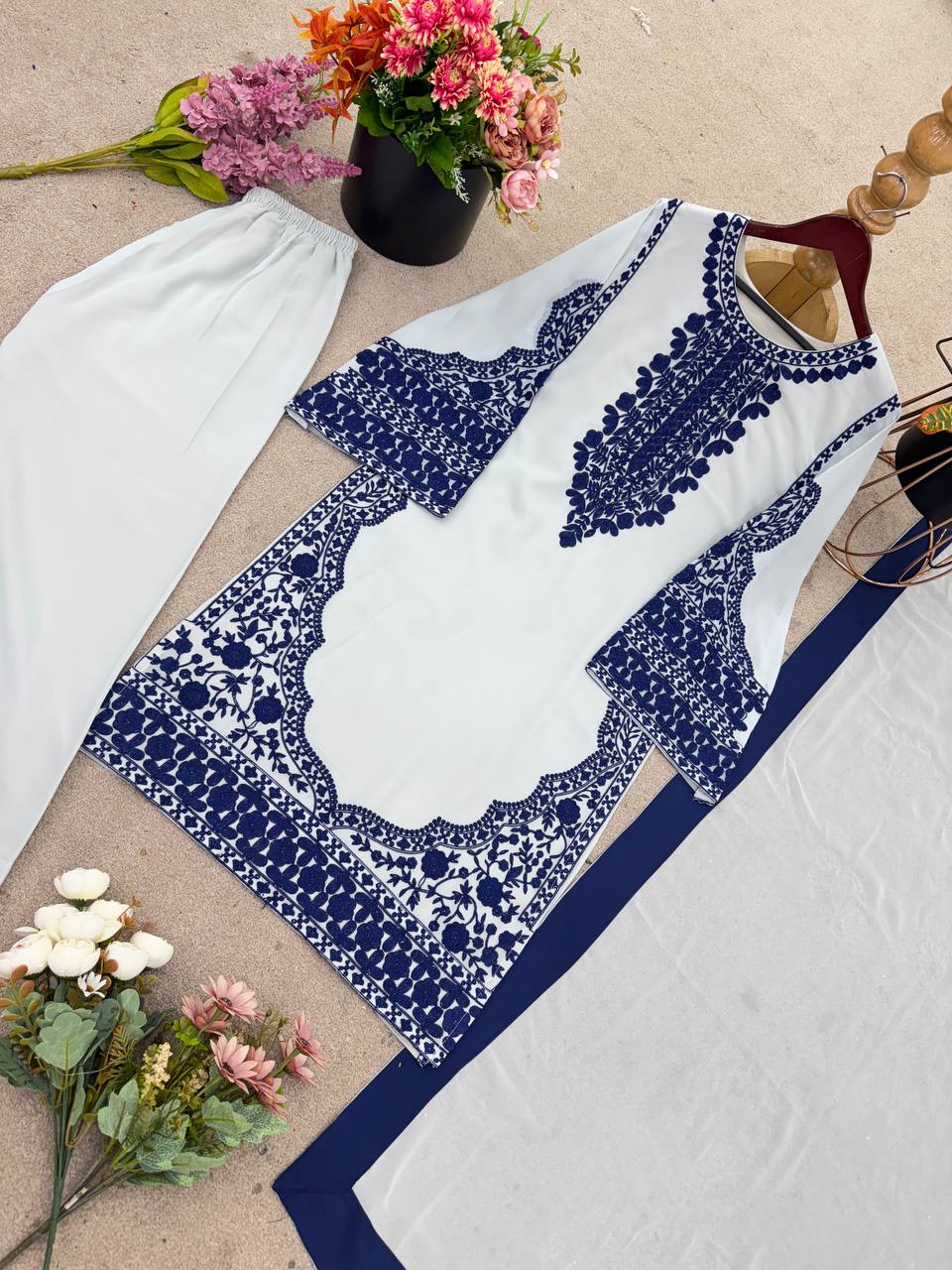 Beautiful Off White Color Designer Palazzo Suit Set