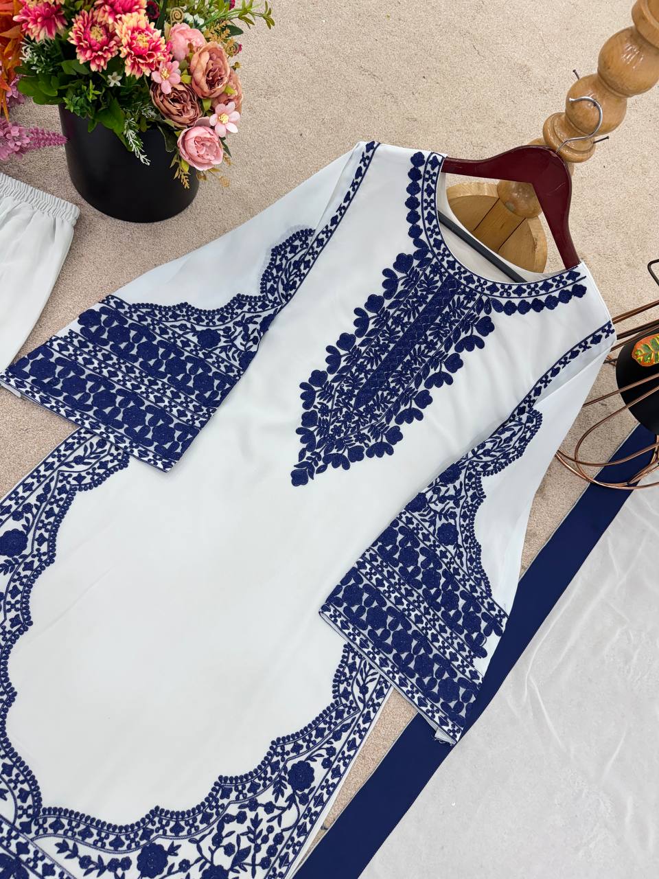 Beautiful Off White Color Designer Palazzo Suit Set