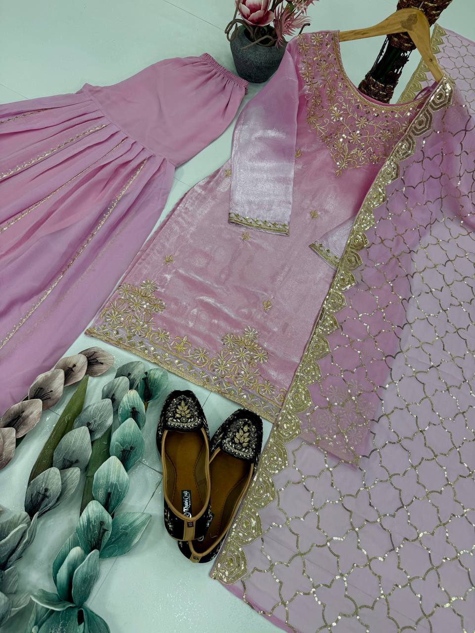 Beautiful Pink Color Embroidered Designer Sharara Suit