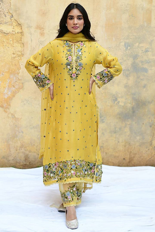 Festive Wear Yellow Color Heavy Embroidered Sequin Work Designer Palazzo Suit