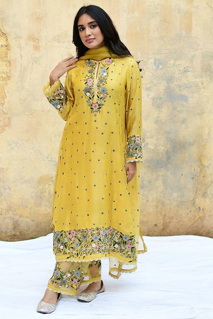 Festive Wear Yellow Color Heavy Embroidered Sequin Work Designer Palazzo Suit