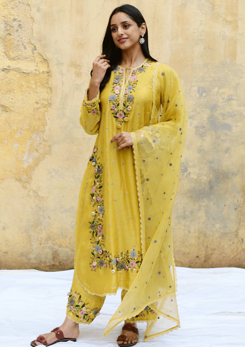 Festive Wear Yellow Color Heavy Embroidered Sequin Work Designer Palazzo Suit