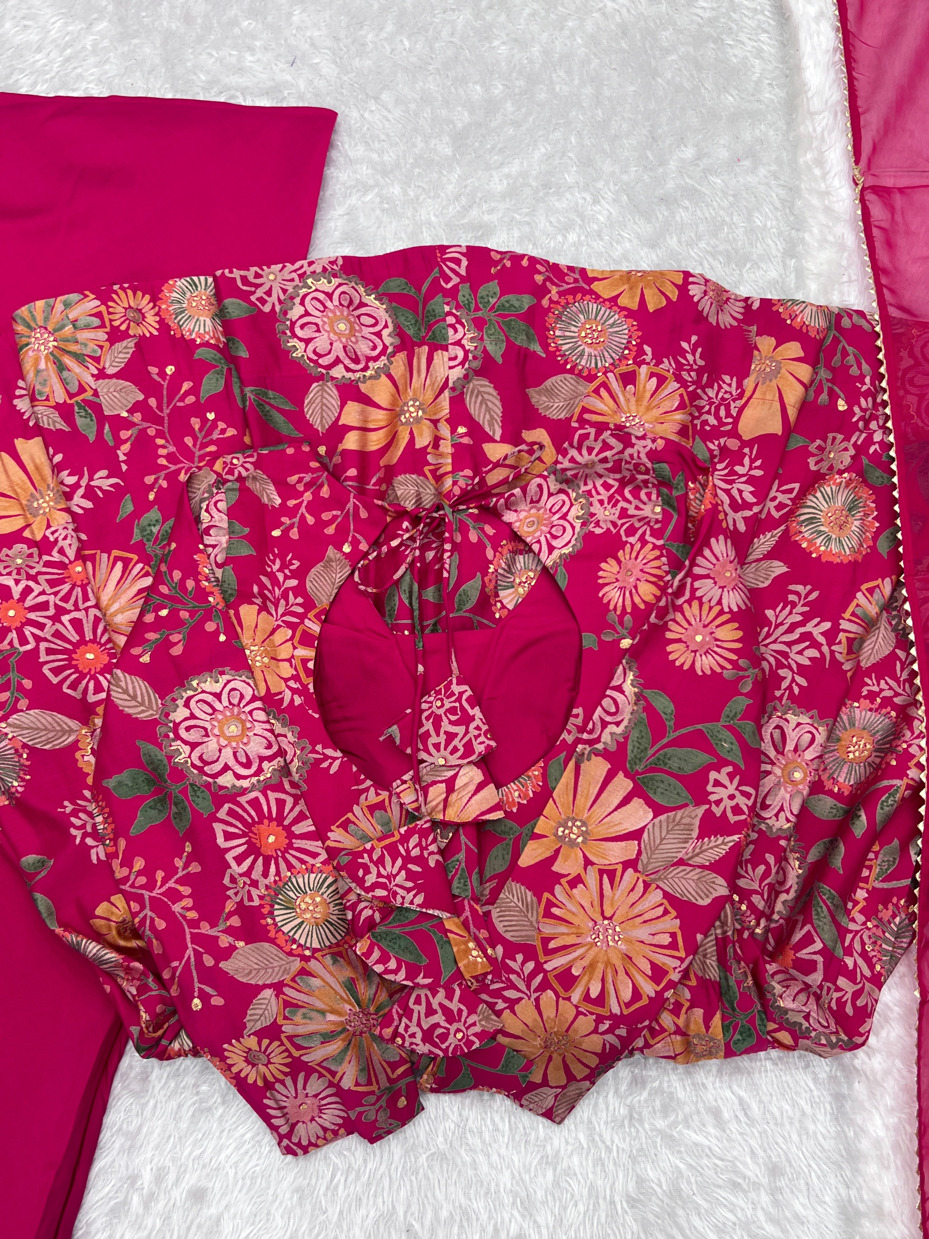 Ceremony Wear Pink Color Chanderi Designer Palazzo Suit