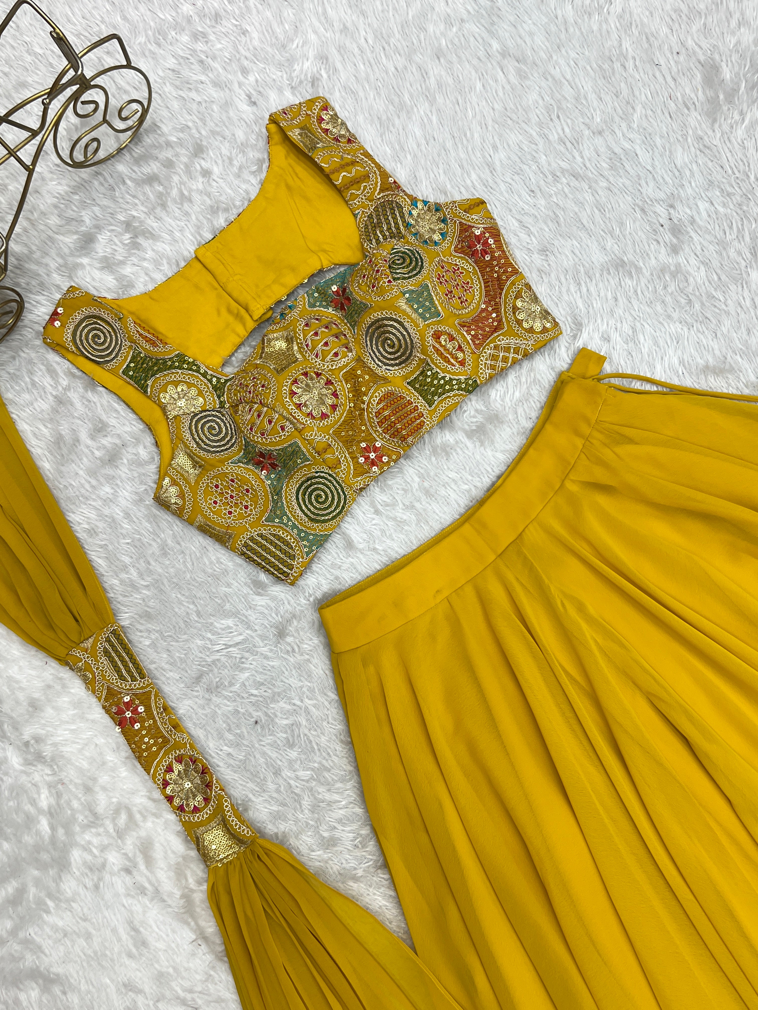 Blissful Yellow Color Pure Soft Fox Georgette Blooming Designer Ready to Wear Lehenga Choli