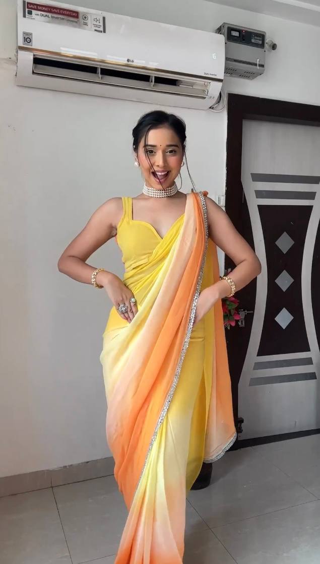 Fashionable Yellow Color Ready To Wear Saree