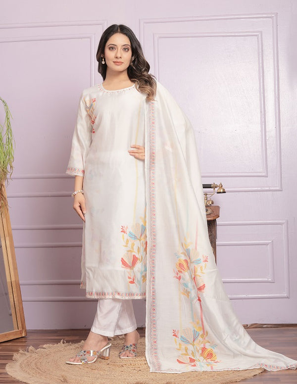 Exclusive White Hand Work With Printed Kurti Set