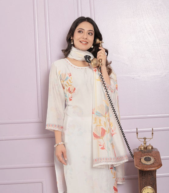 Exclusive White Hand Work With Printed Kurti Set