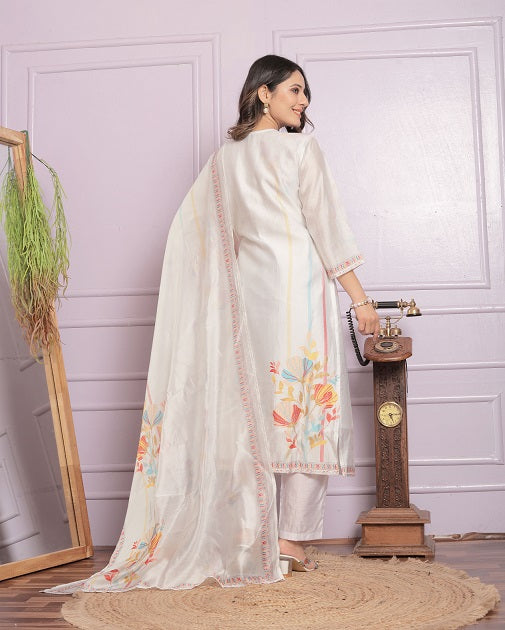 Exclusive White Hand Work With Printed Kurti Set