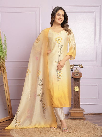 Fabulous Yellow Hand Work Kurti Pair