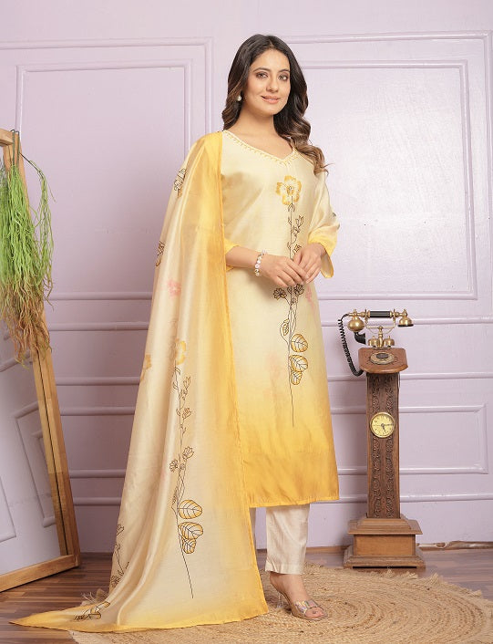 Fabulous Yellow Hand Work Kurti Pair