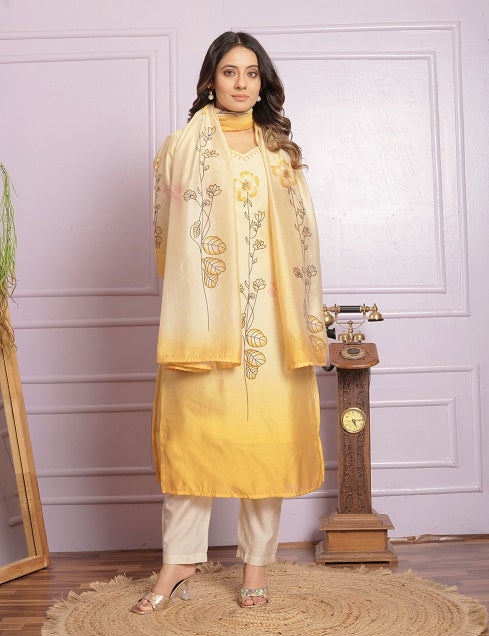 Fabulous Yellow Hand Work Kurti Pair