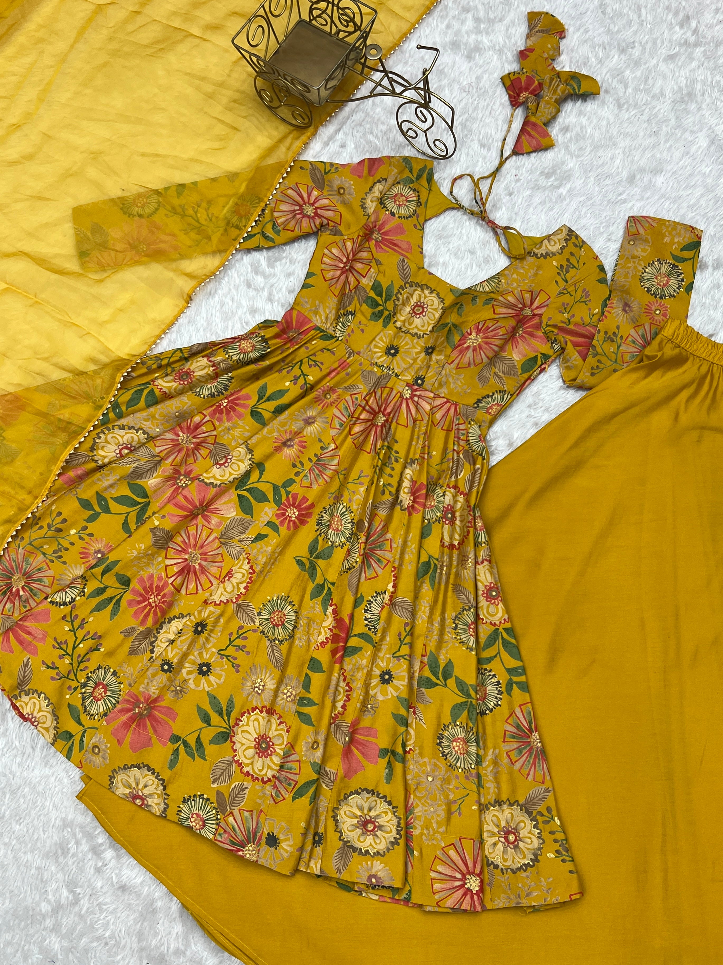 Haldi Wear Yellow Color Chanderi Designer Palazzo Suit
