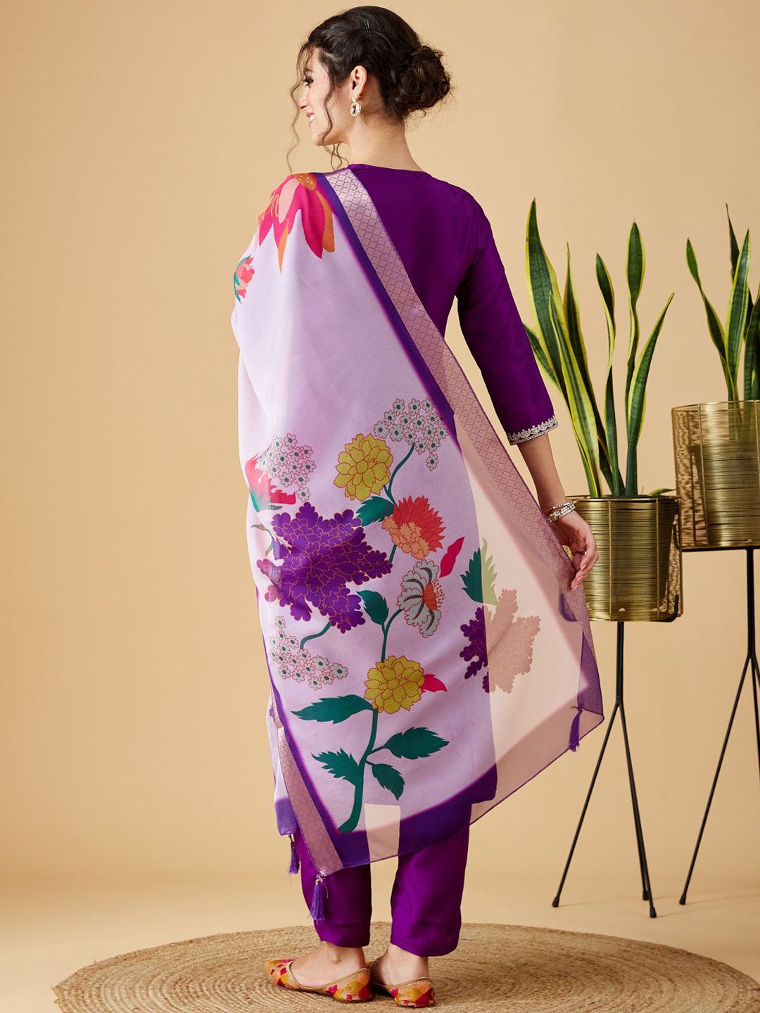 Party Wear Purple Color Chinon Viscose With Work Designer Kurta Set