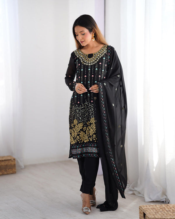 Occasion Wear Black Color Faux Georgette Thread And Sequence Work Salwar Suit
