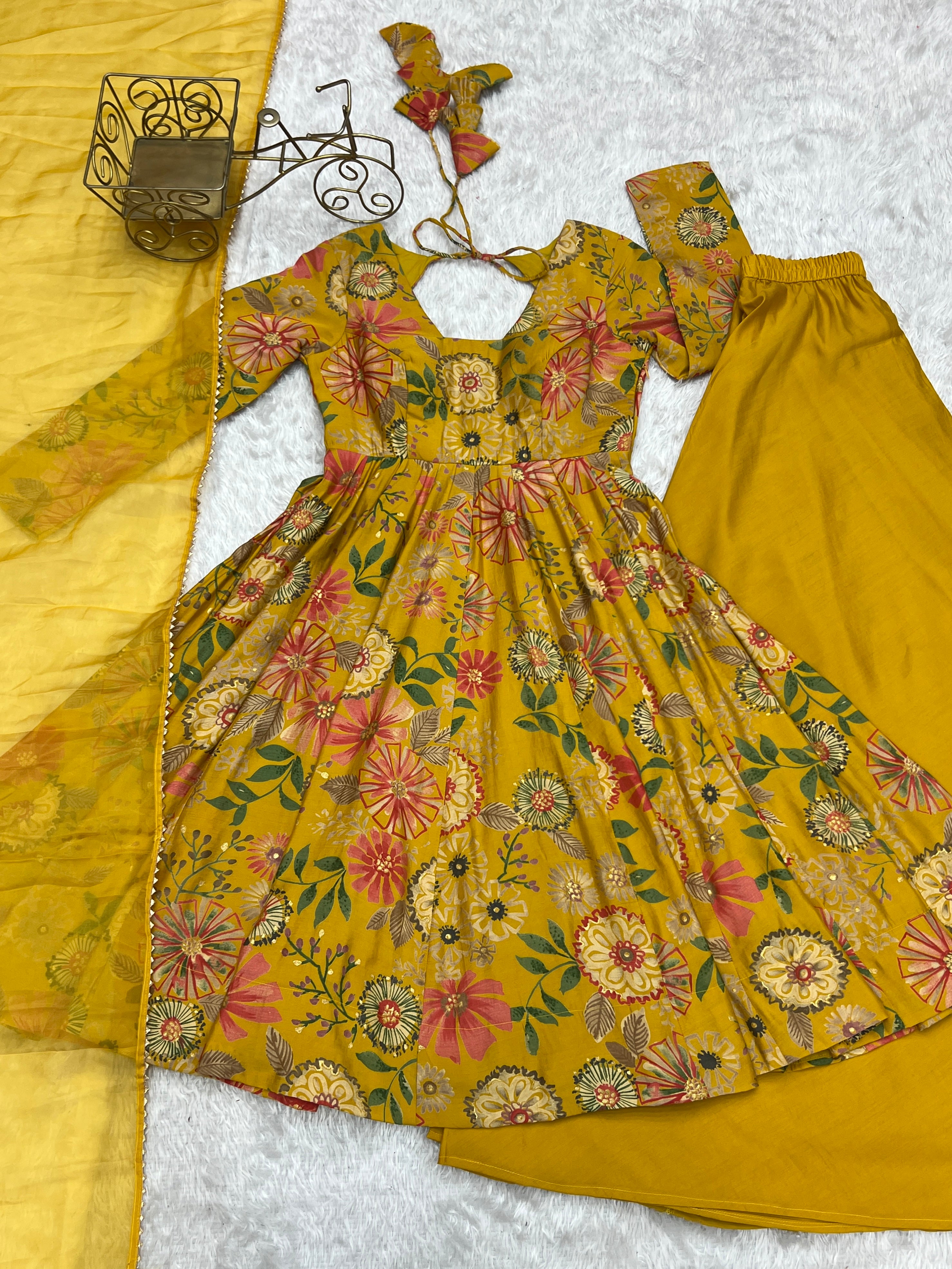 Haldi Wear Yellow Color Chanderi Designer Palazzo Suit