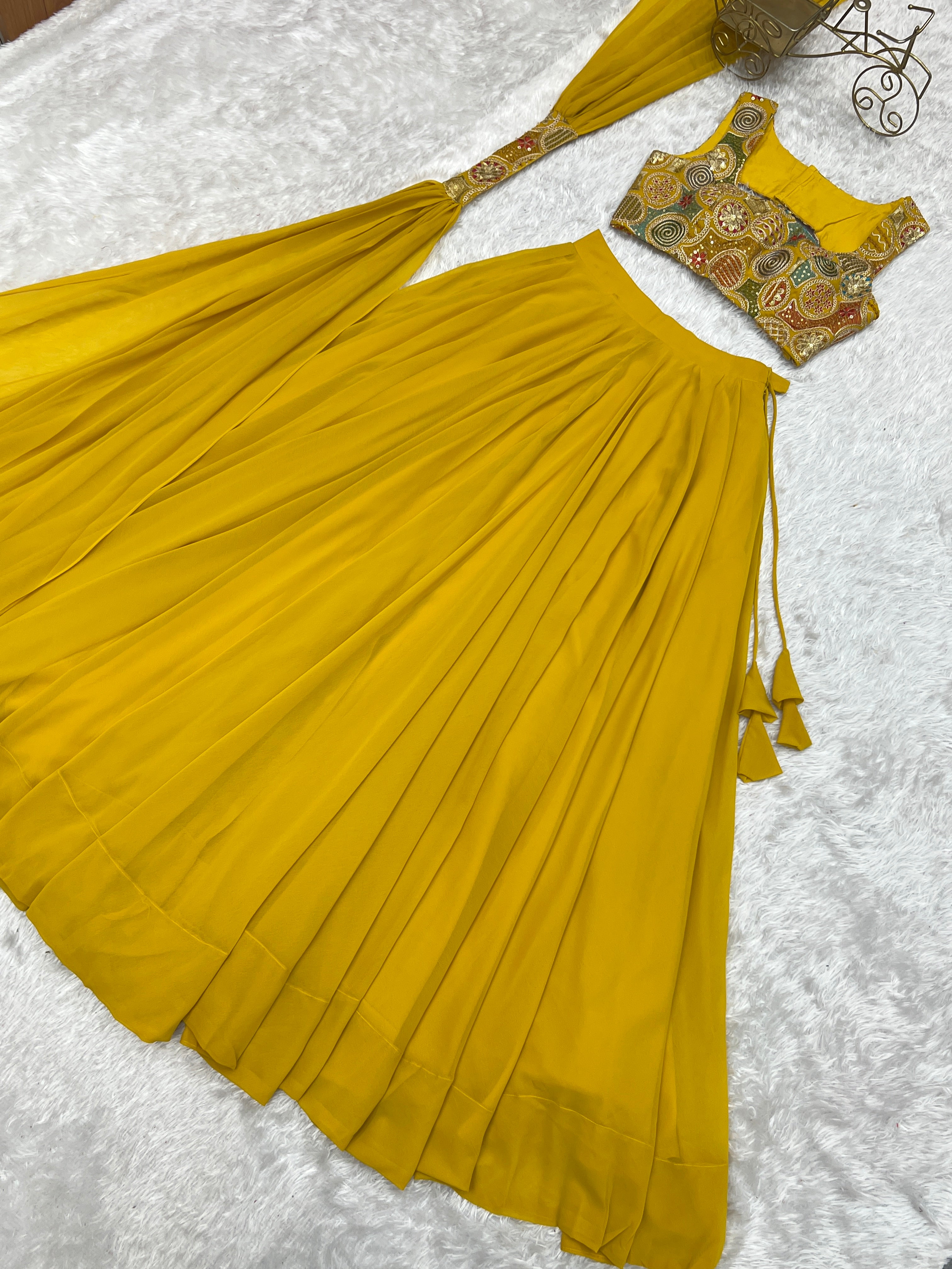 Blissful Yellow Color Pure Soft Fox Georgette Blooming Designer Ready to Wear Lehenga Choli