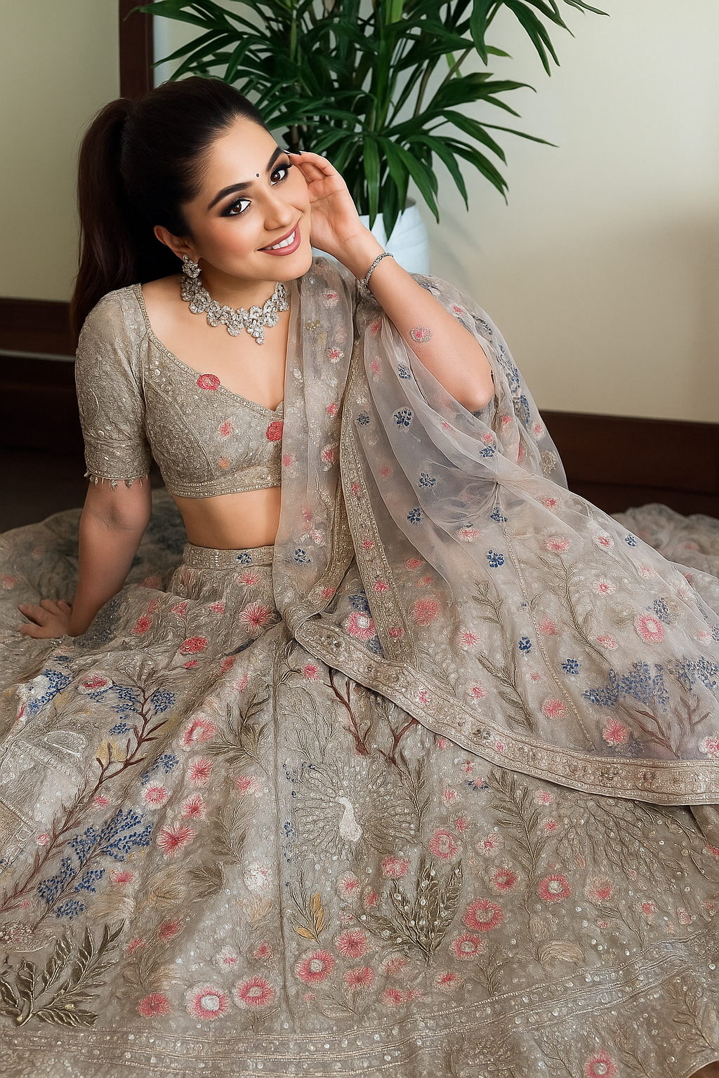 Bollywood Style Designer Weddign Wear Grey Color Heavy Embroidered Kasturi Silk Lehenga Choli