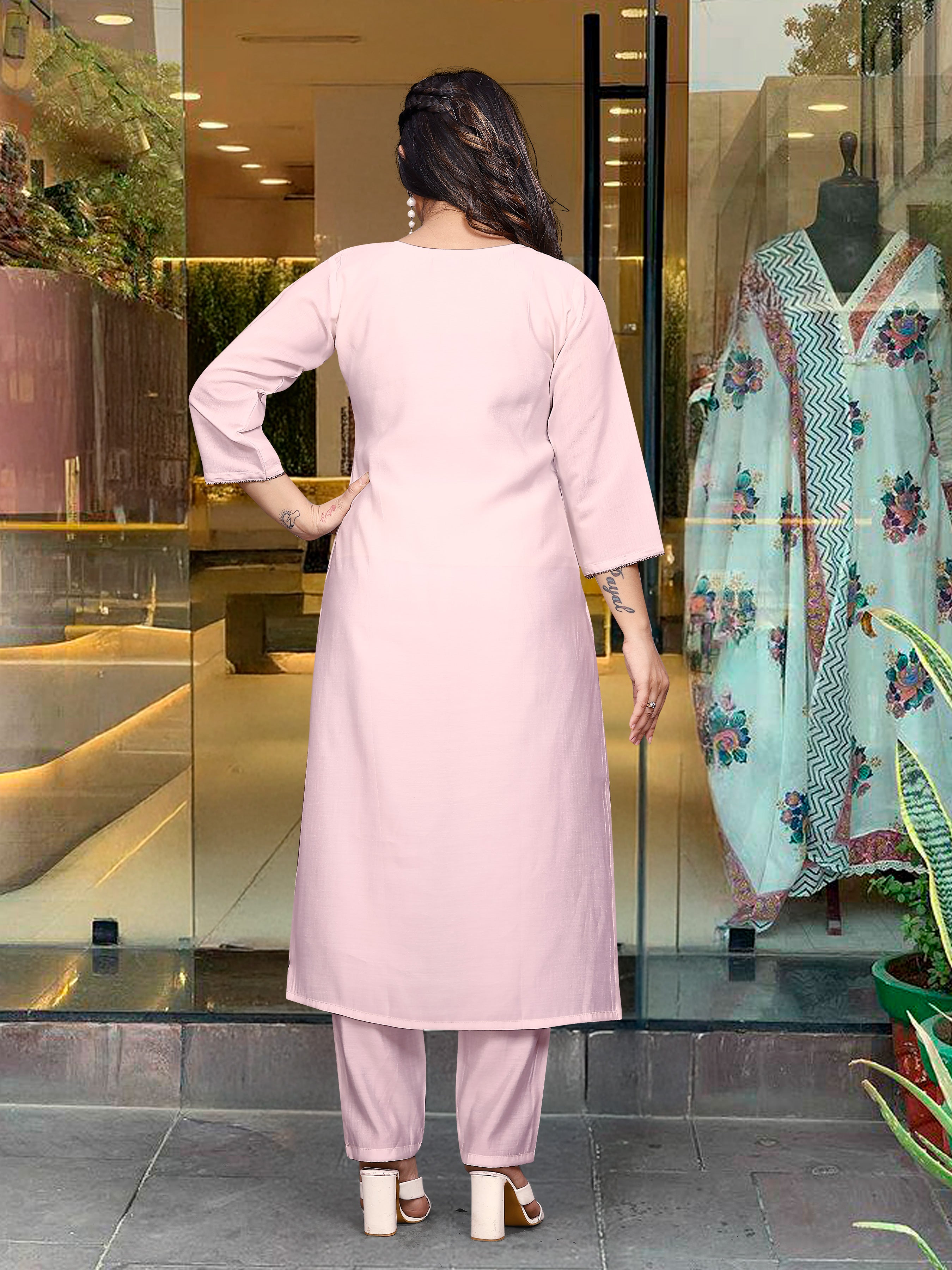Casual Wear Peach Color Viscose Chanderi Silk Beautiful Kurta Set