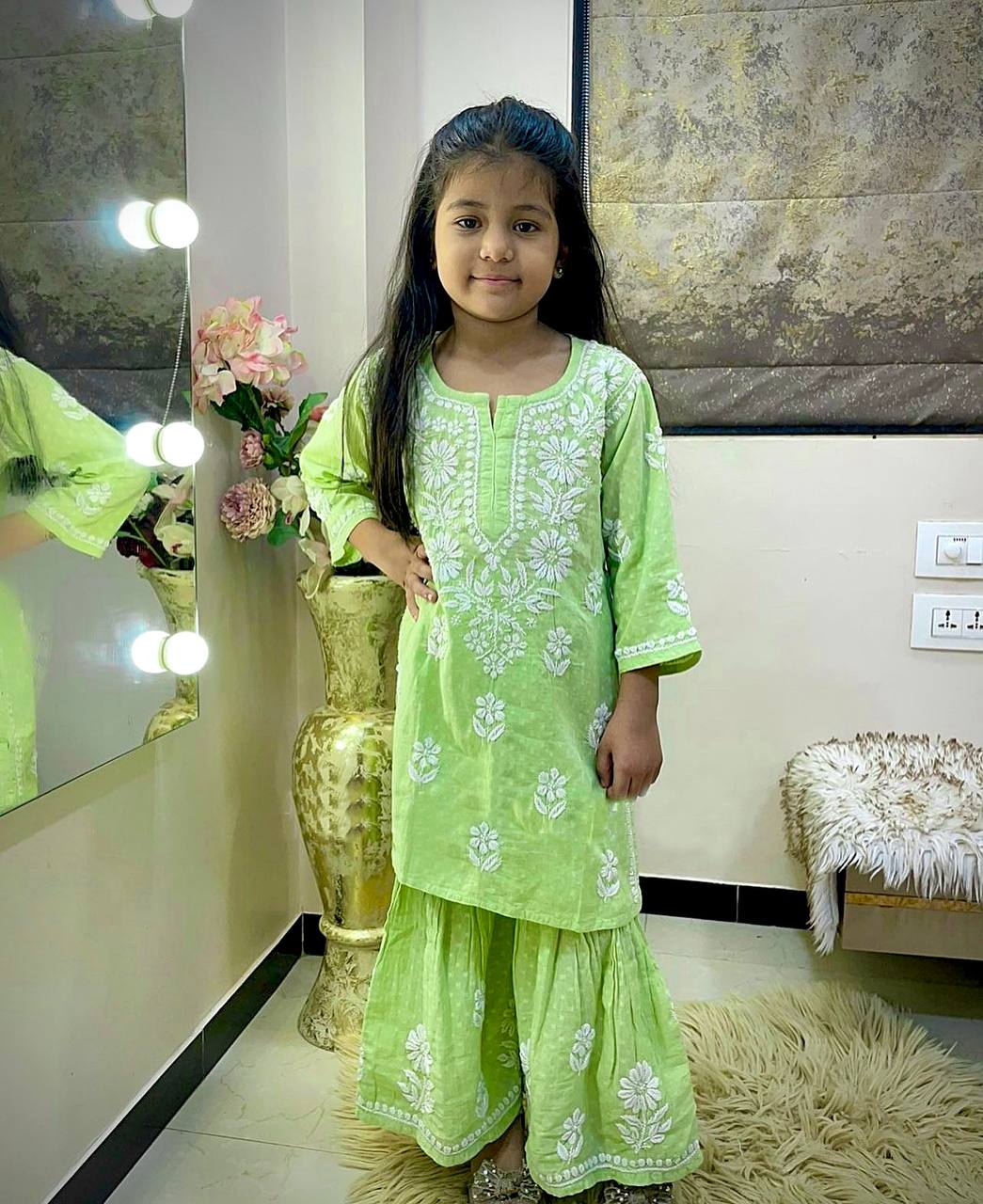 Designer Rayon Cotton Embroidered Top with Fancy Sharara