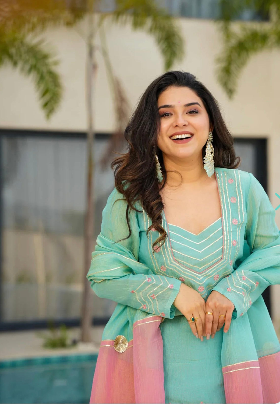 Neha's Multi Color Silk Embroidery Work Top With Lehenga