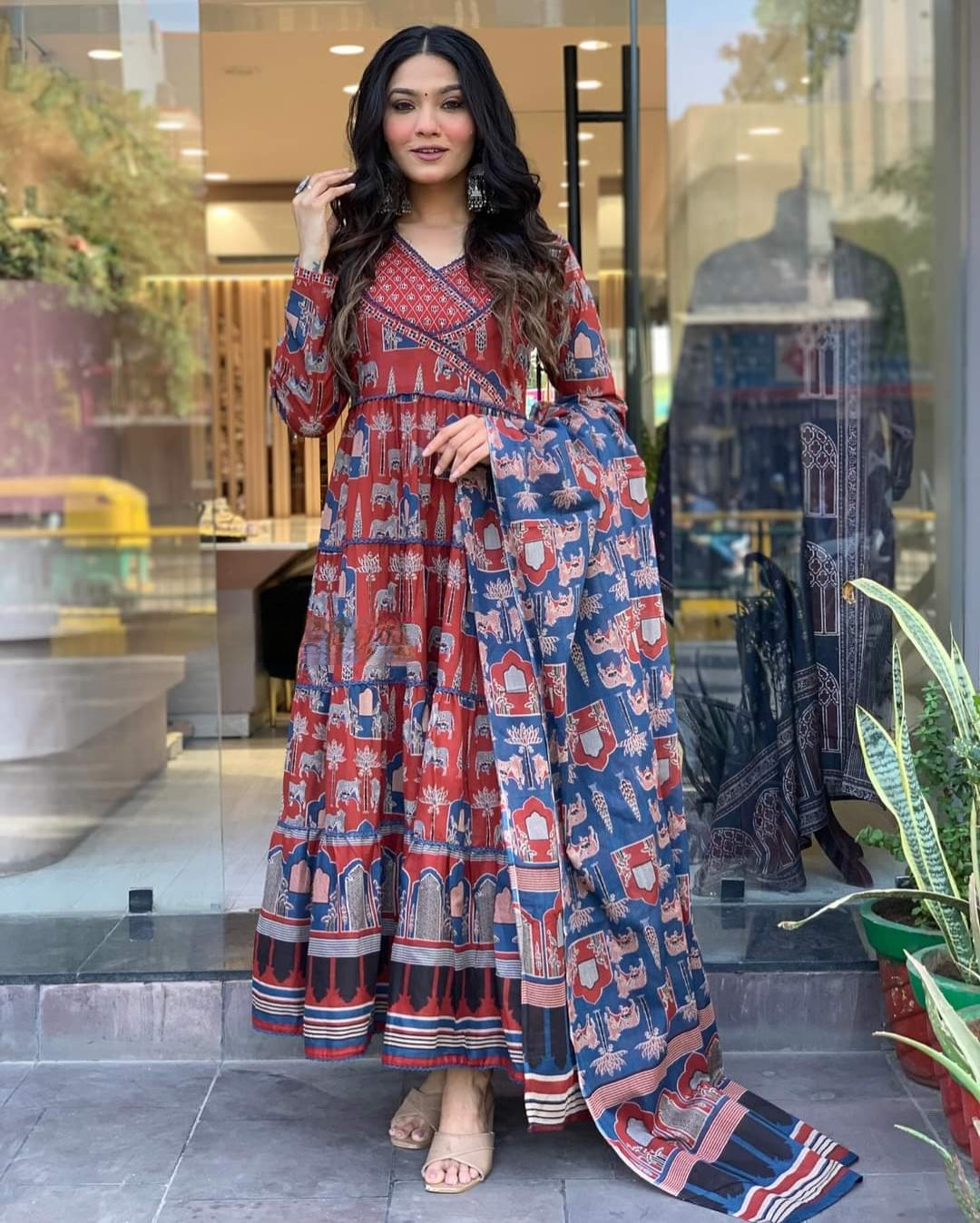 Classy Maroon Color Cotton Print With Embroidery Work Fully Length Kurta Set