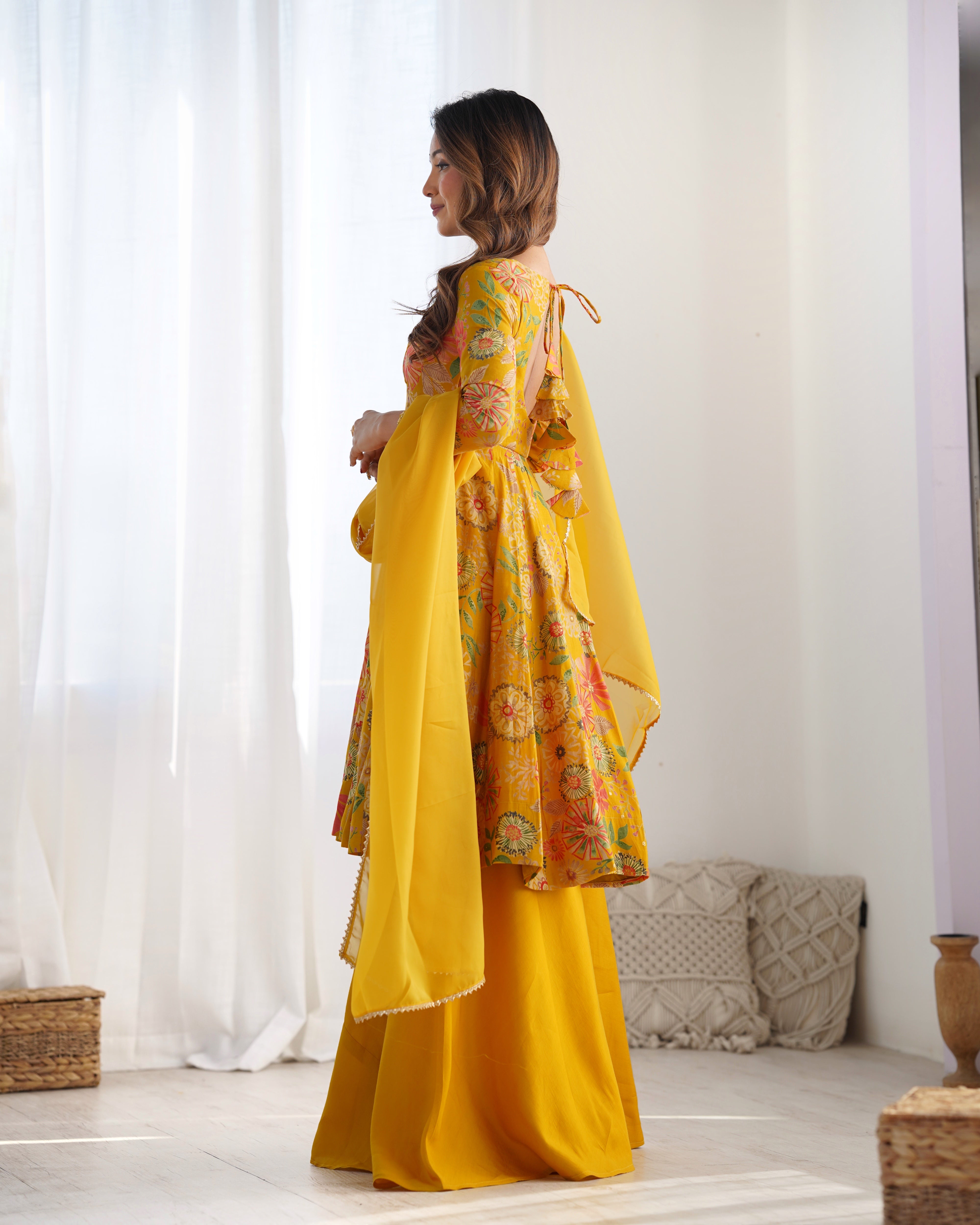 Haldi Wear Yellow Color Chanderi Designer Palazzo Suit