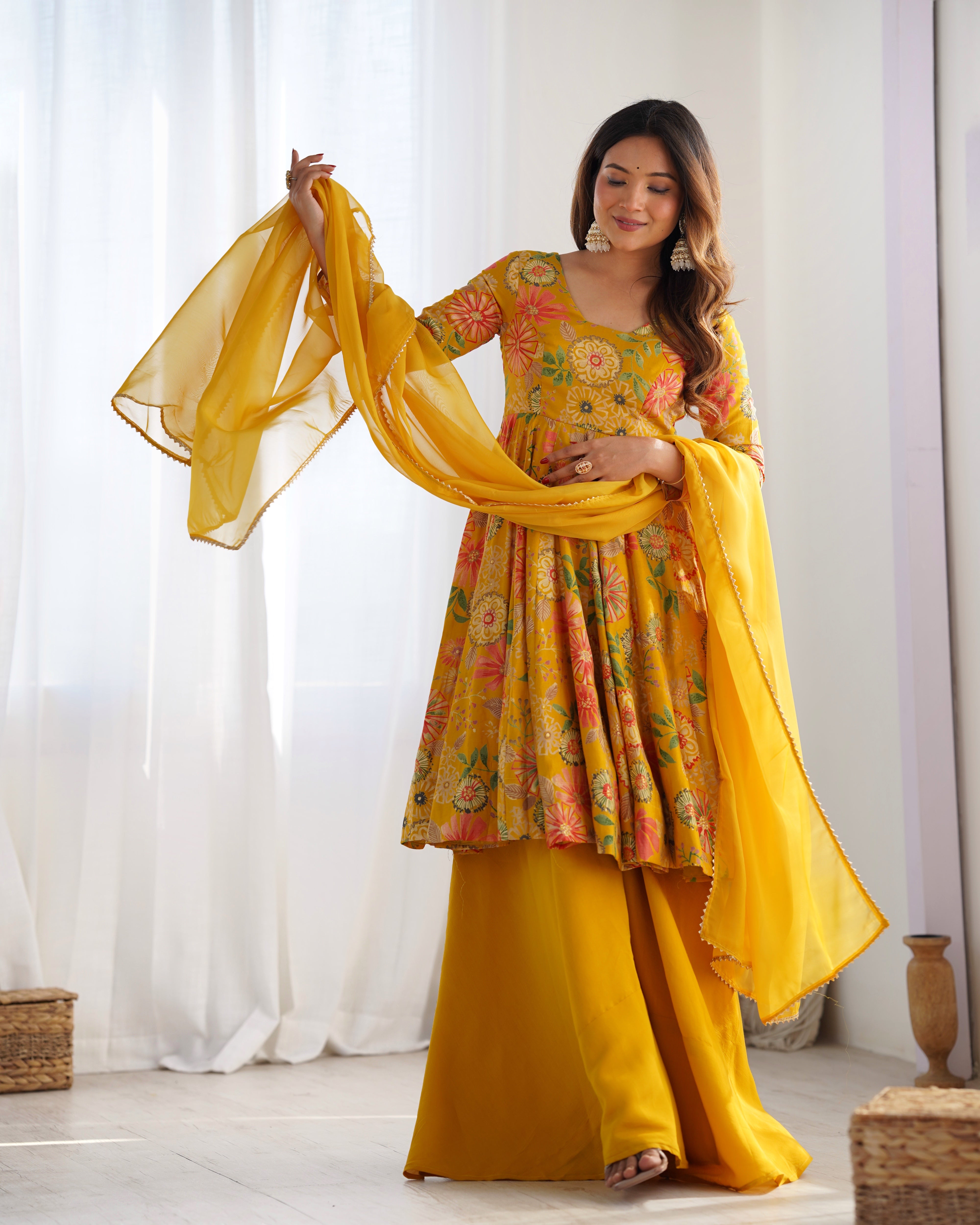 Haldi Wear Yellow Color Chanderi Designer Palazzo Suit