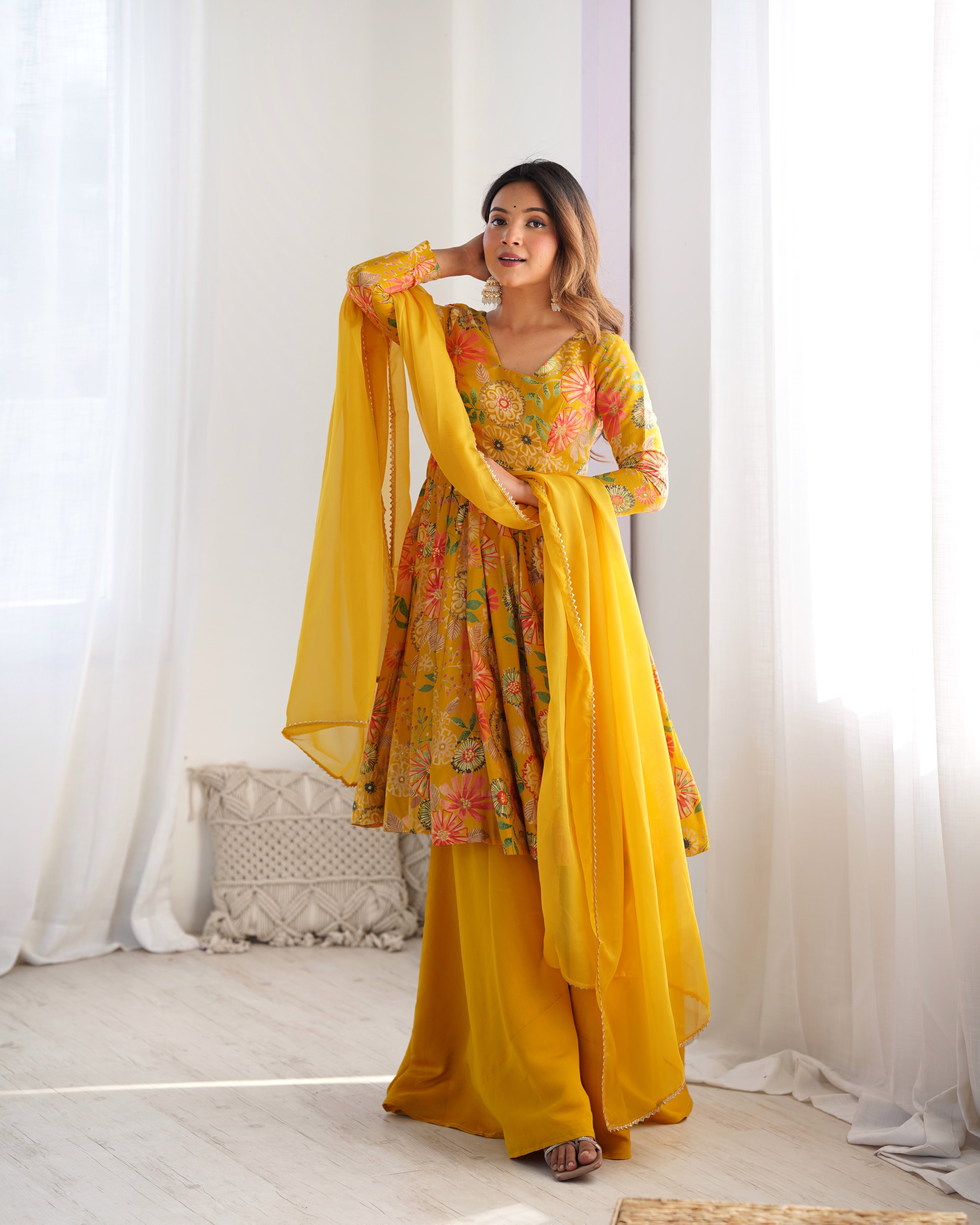 Haldi Wear Yellow Color Chanderi Designer Palazzo Suit