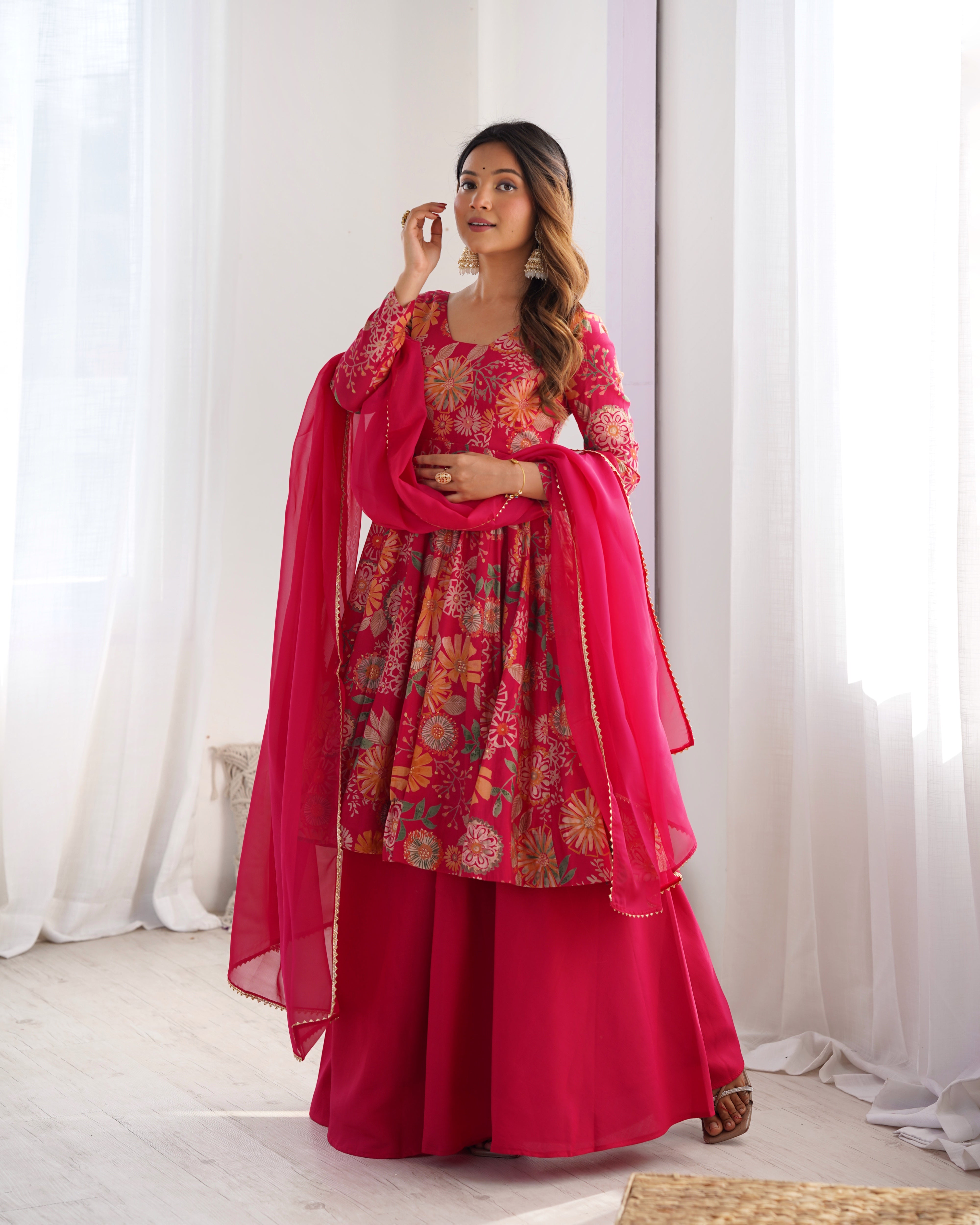 Ceremony Wear Pink Color Chanderi Designer Palazzo Suit
