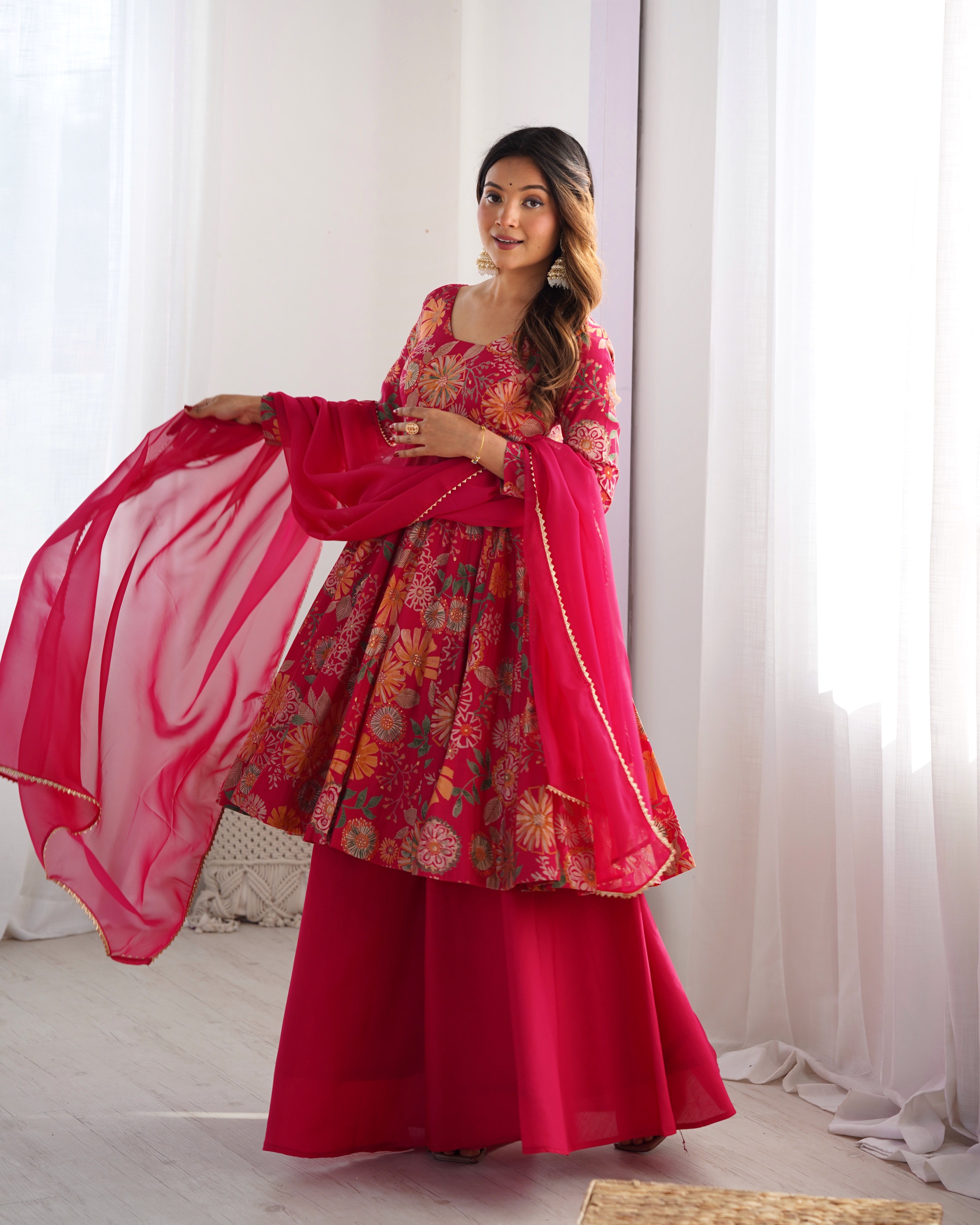 Ceremony Wear Pink Color Chanderi Designer Palazzo Suit