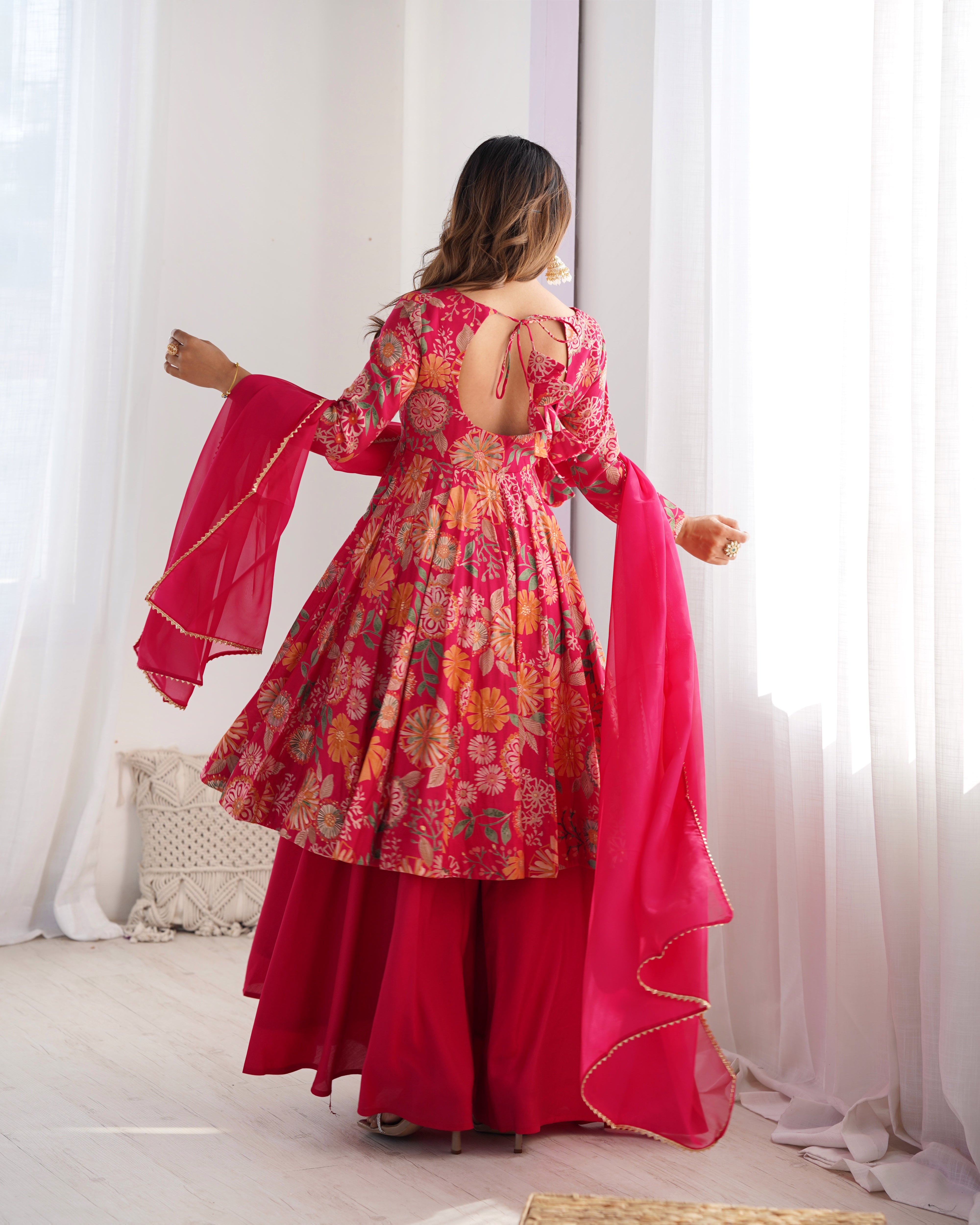 Ceremony Wear Pink Color Chanderi Designer Palazzo Suit