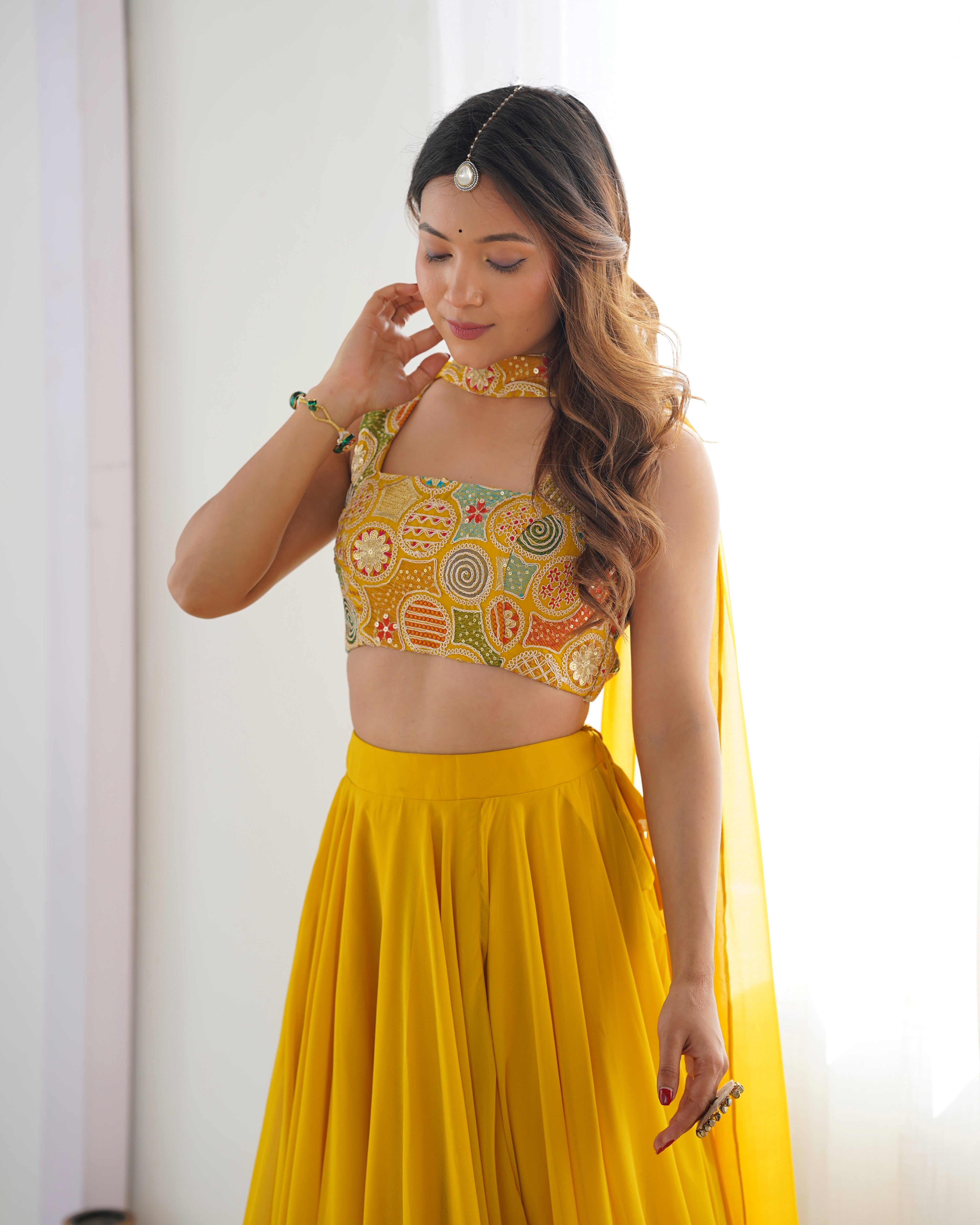 Blissful Yellow Color Pure Soft Fox Georgette Blooming Designer Ready to Wear Lehenga Choli