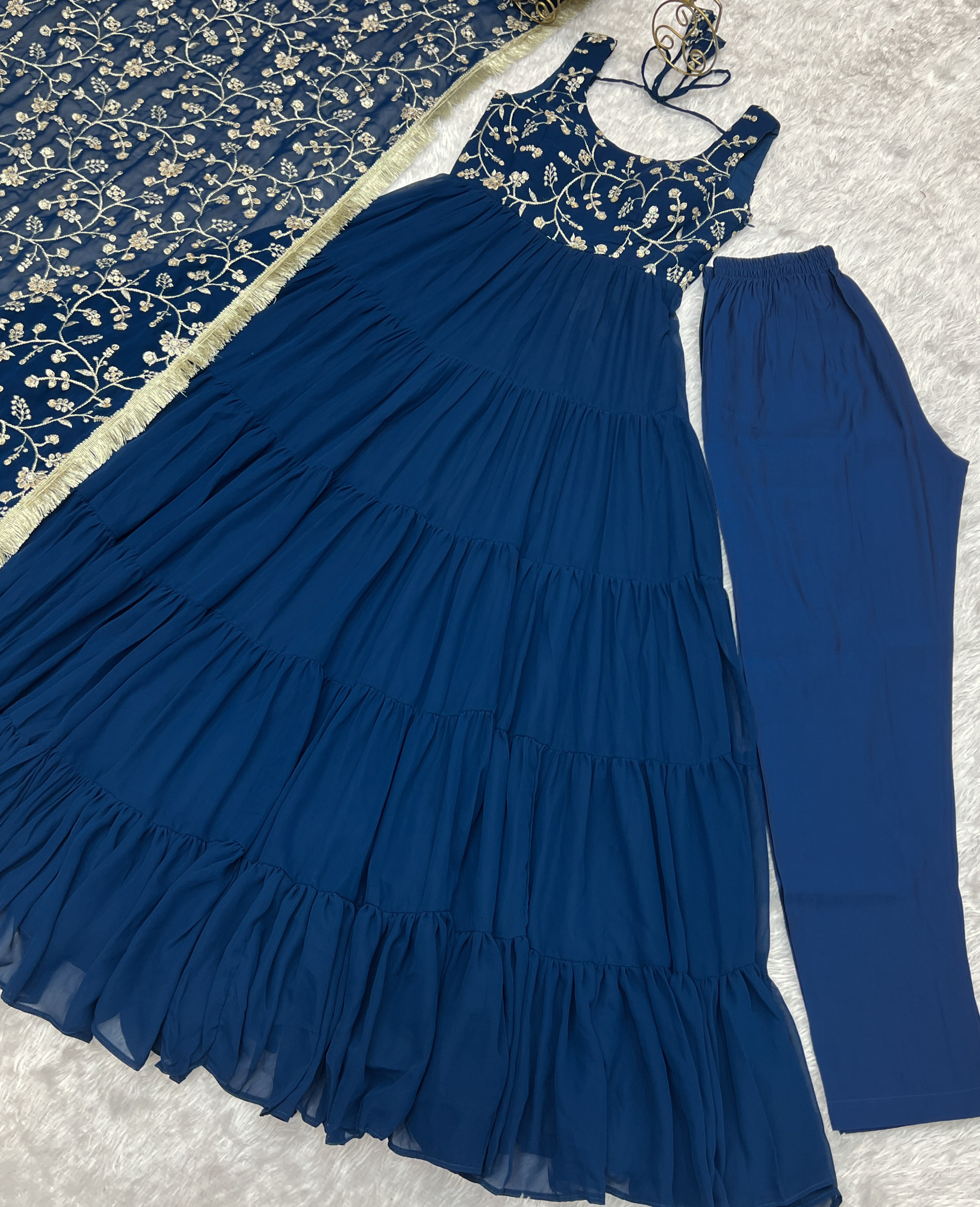 Party Wear Navy Blue Color Heavy Pure Soft Faux Georgette Designer Gown