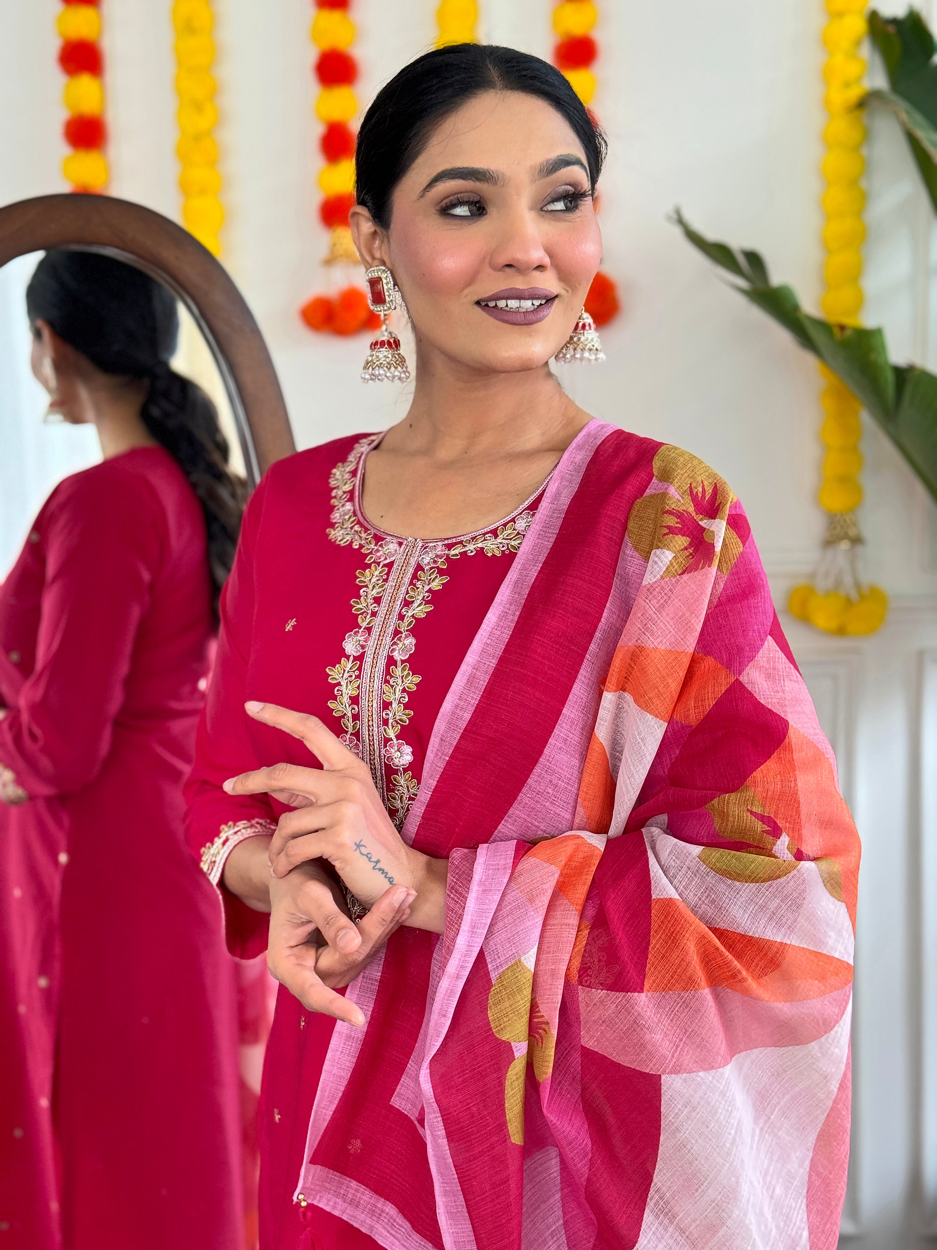 Exclusive Pink Color Viscose Chanderi With Embroidery Work Beautiful Kurta Set