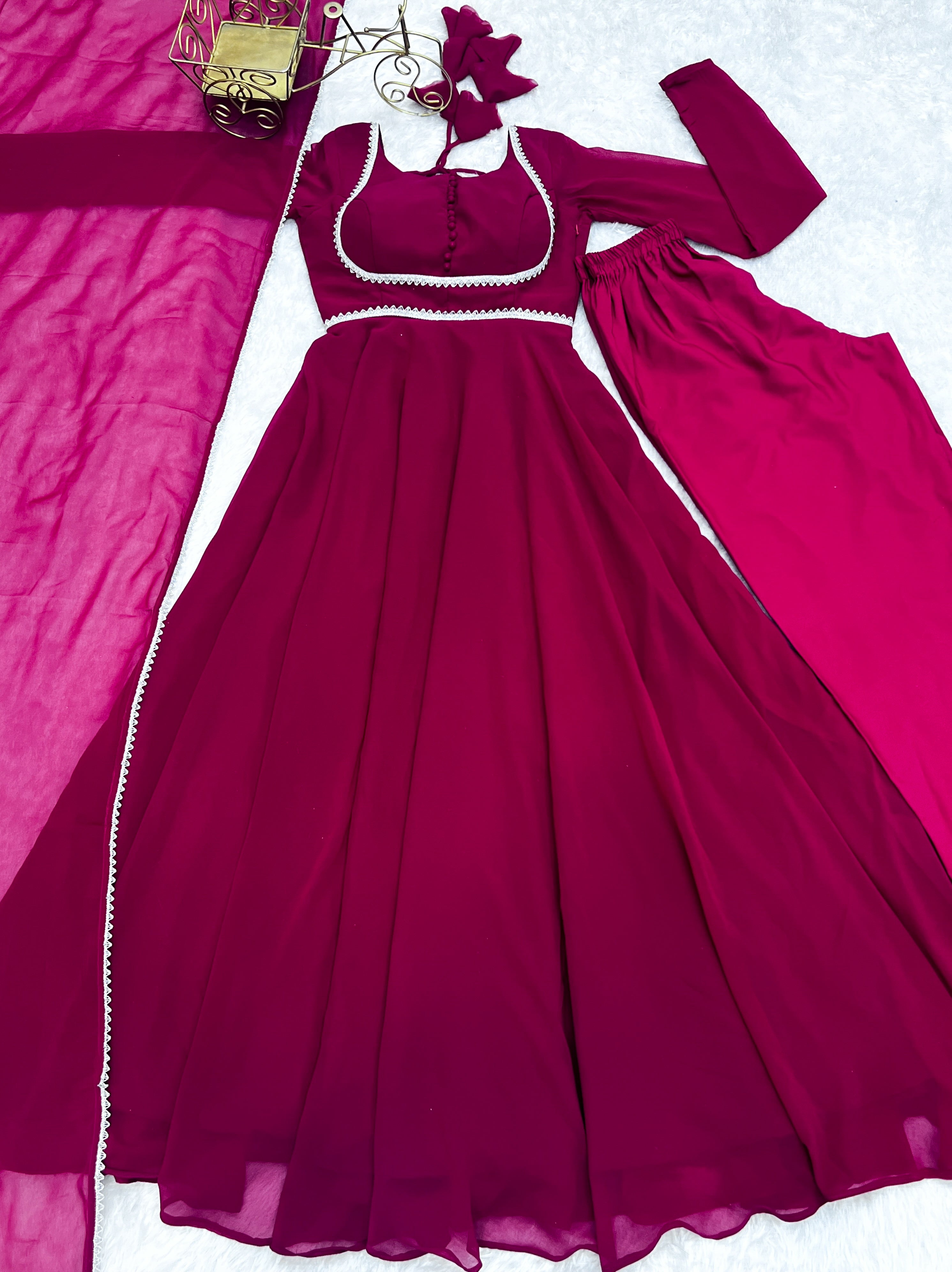 Unique Pattern Dark Pink Color Gown With Dupatta