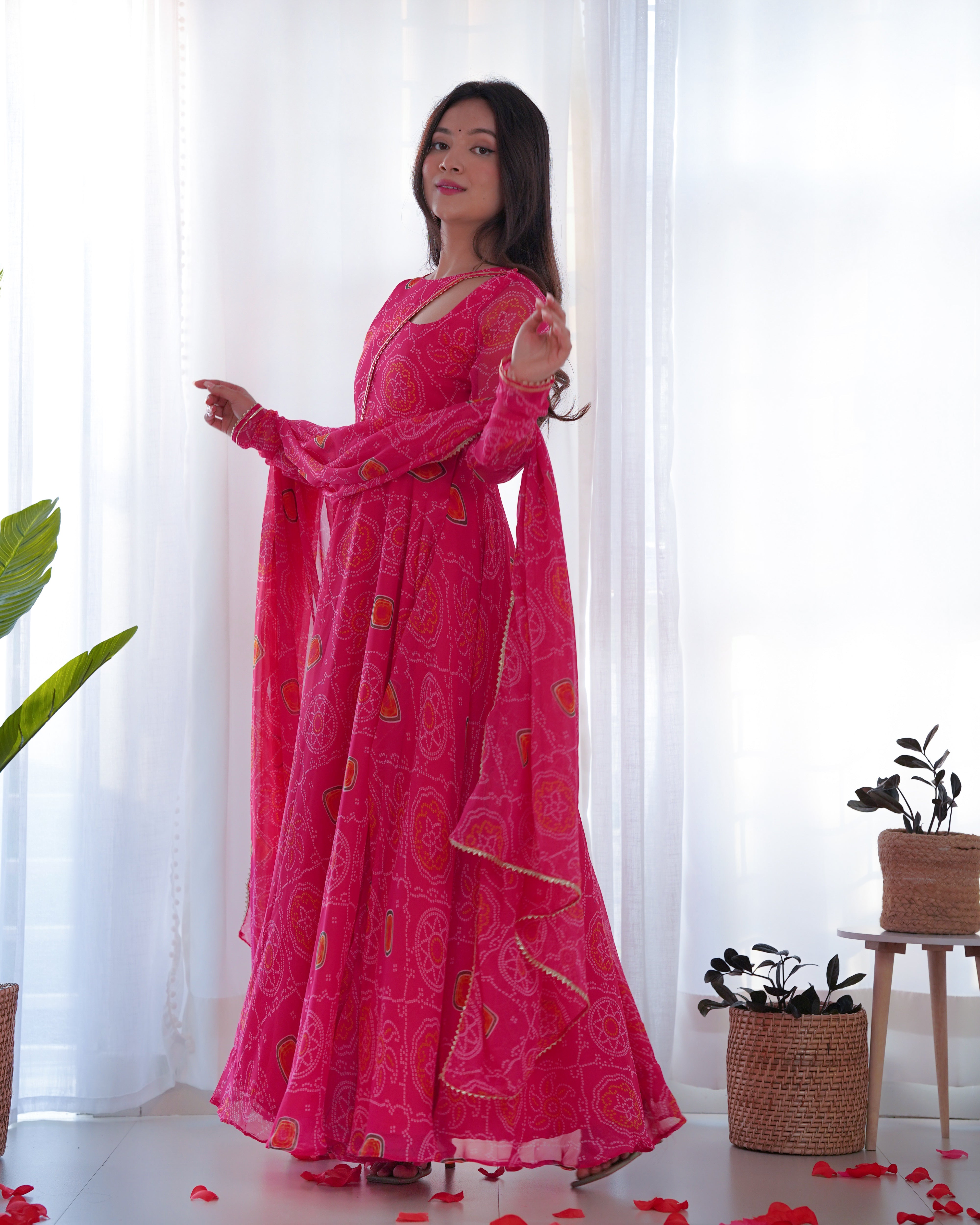 Stylish Neck Pattern Pink Color Anarkali Suit