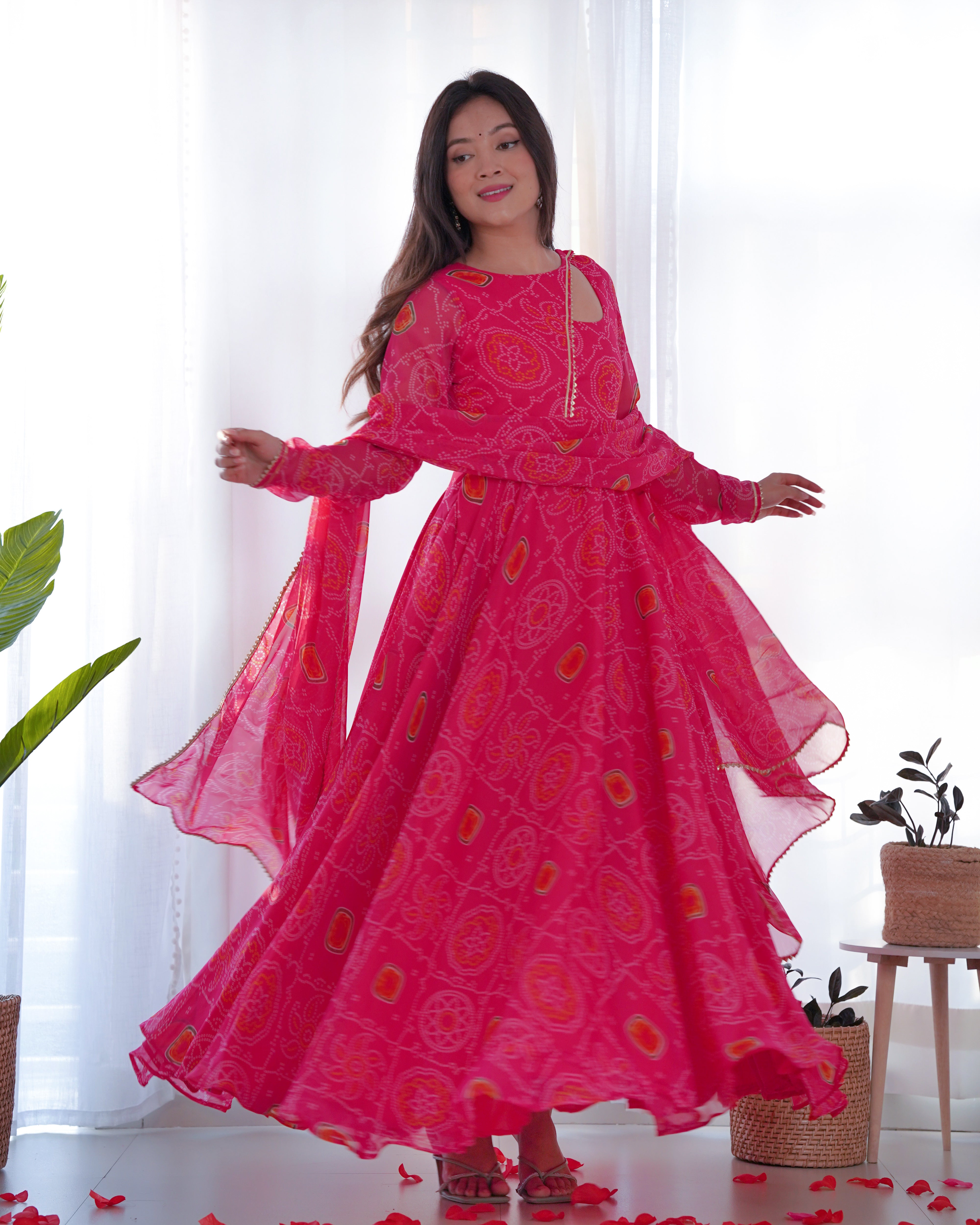 Stylish Neck Pattern Pink Color Anarkali Suit