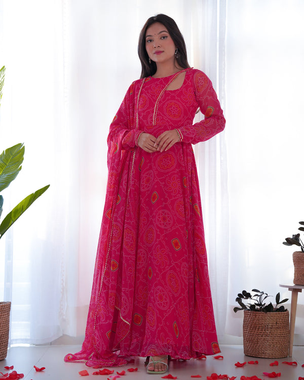 Stylish Neck Pattern Pink Color Anarkali Suit