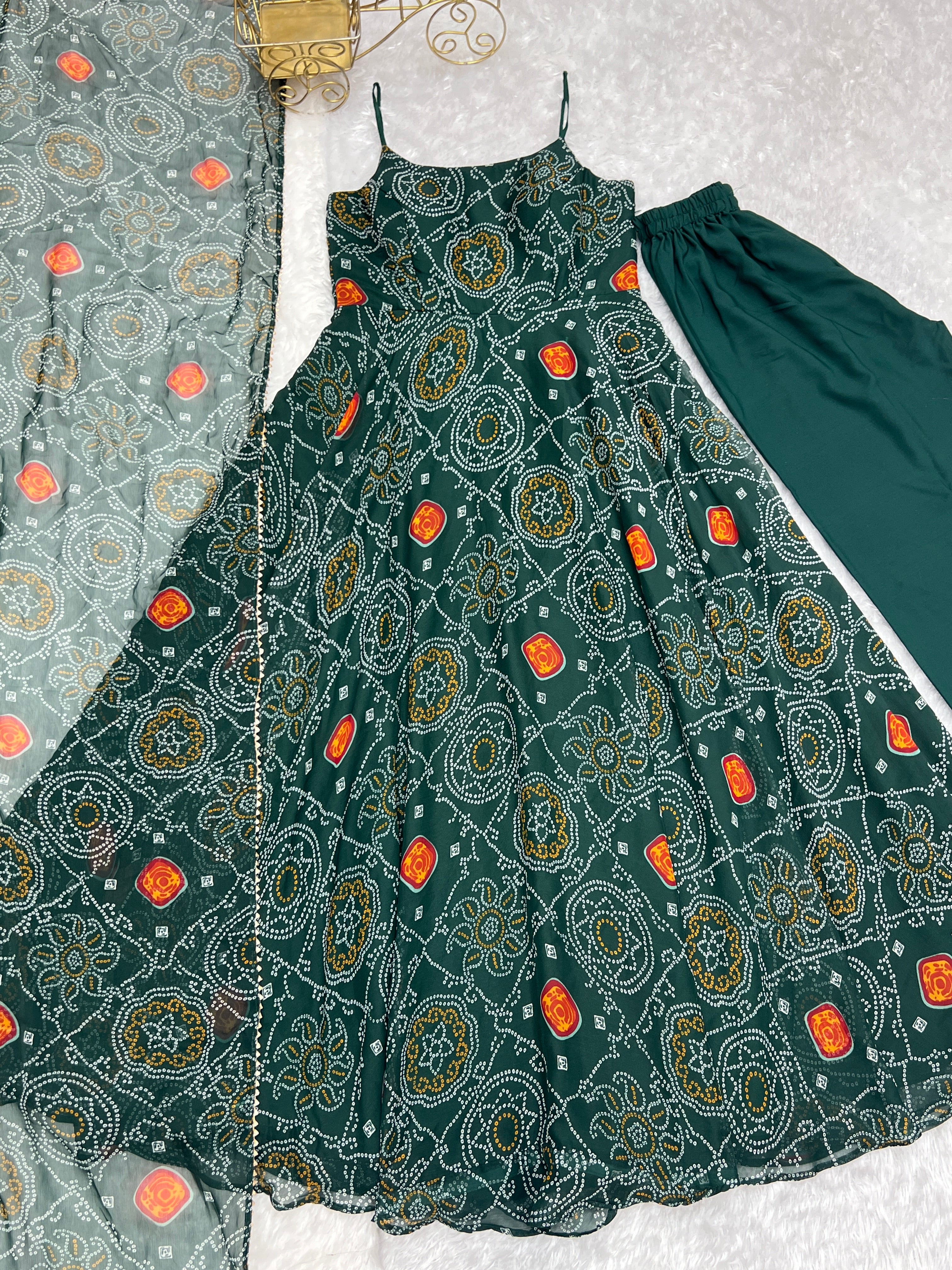 Pretty Green Color Bandhani Print Anarkali Suit